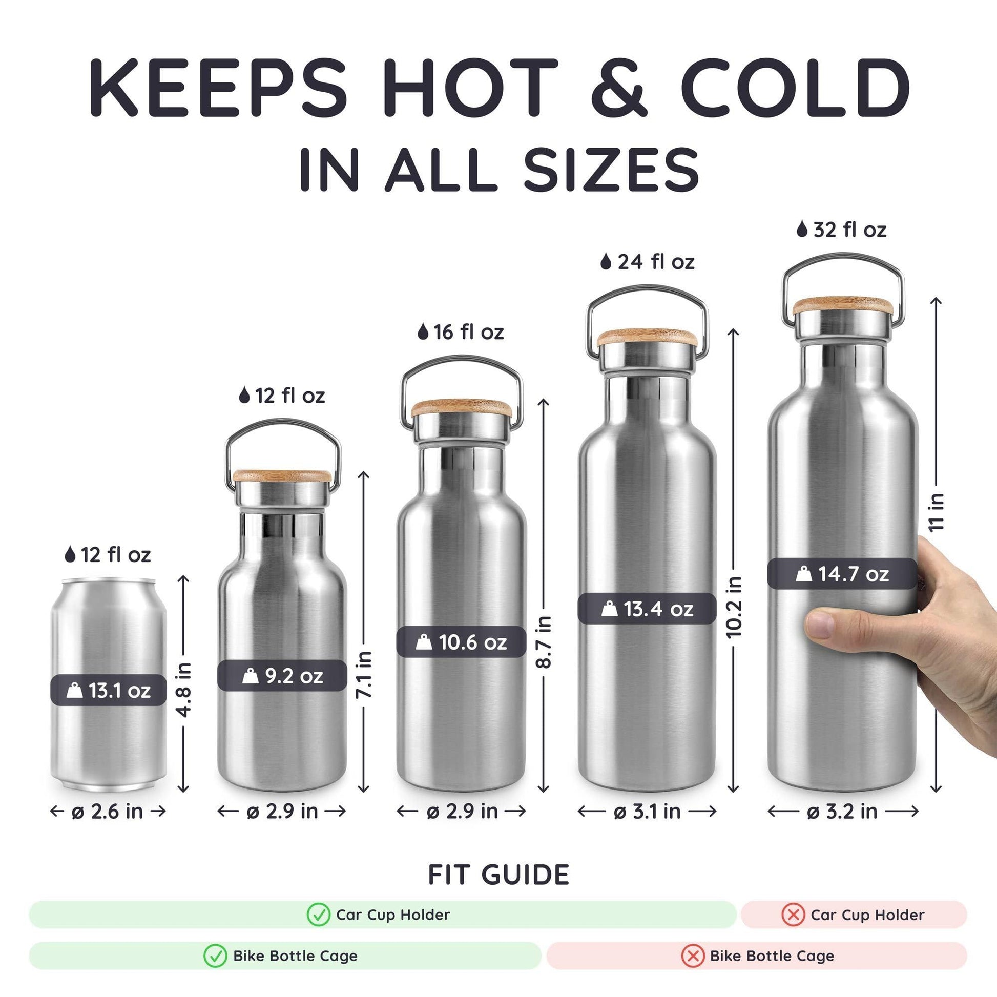 Bambaw 24 oz Metal Water Bottle, Insulated Stainless Steel Water Bottle, Great for Travel, Wide