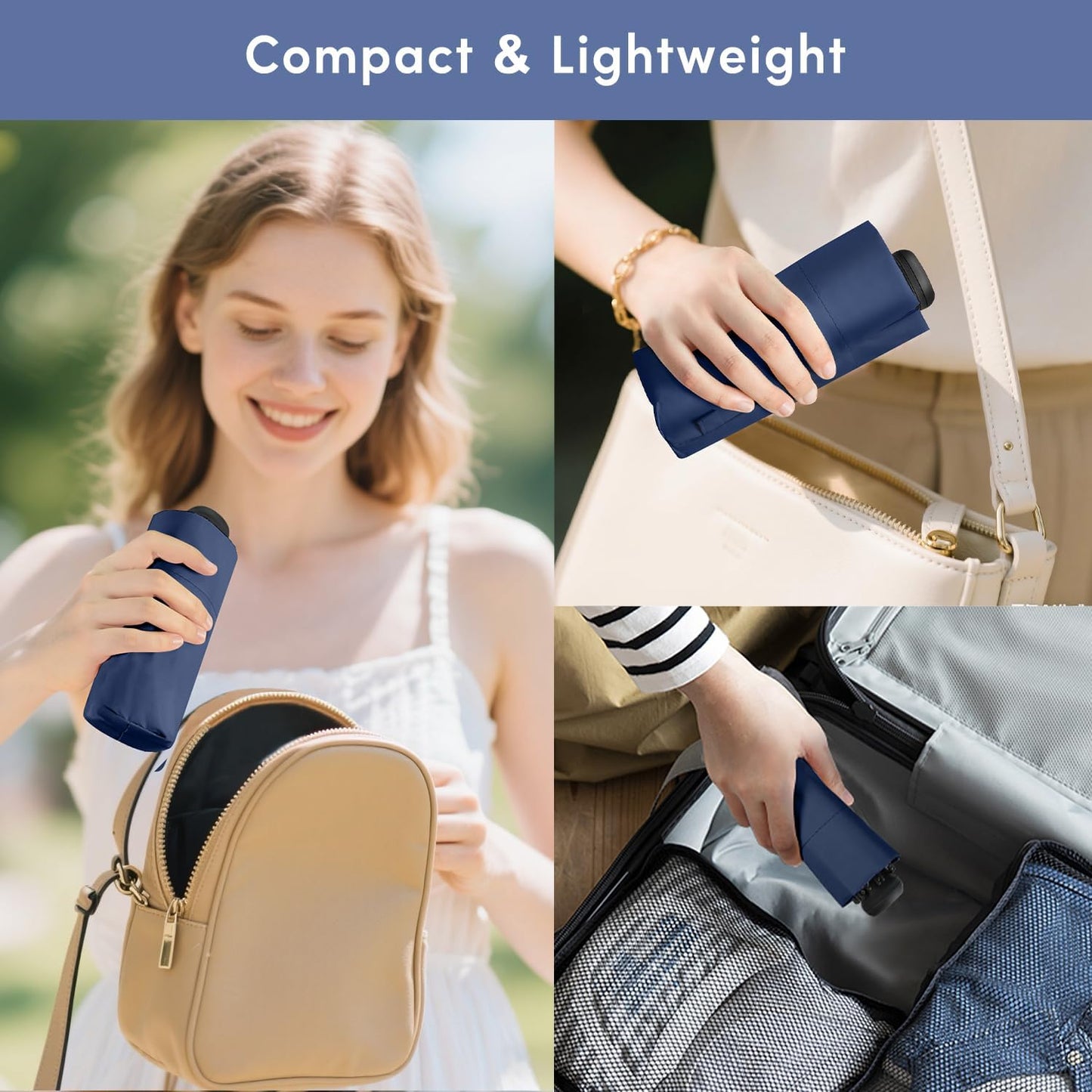 LEAGERA UPF 50+ Mini Umbrella for Travel - Compact Folding Sun Umbrella for Walking Summer Lightweight Purse Small Umbrellas for Women Girls