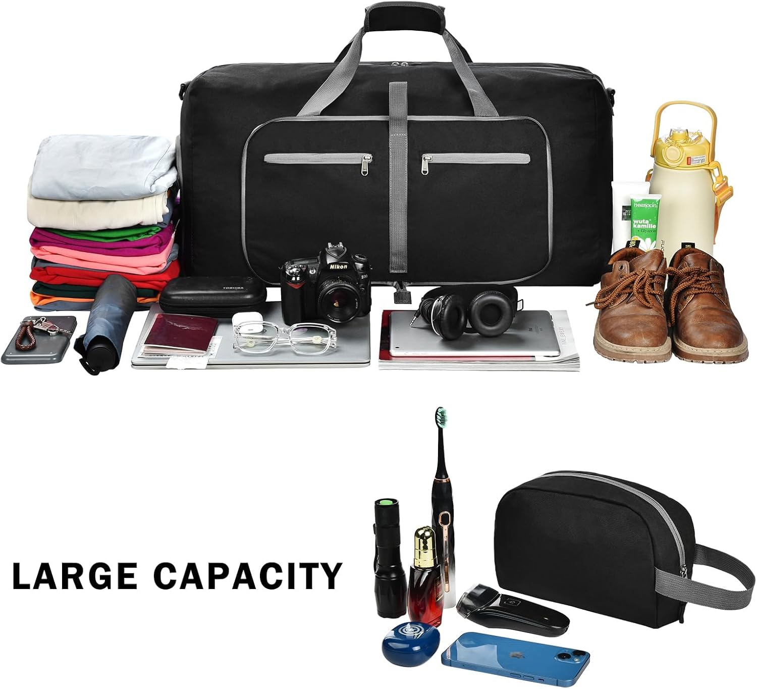 Felipe Varela Duffle Bag with Shoes Compartment and Adjustable Strap,Foldable Travel Duffel Bags