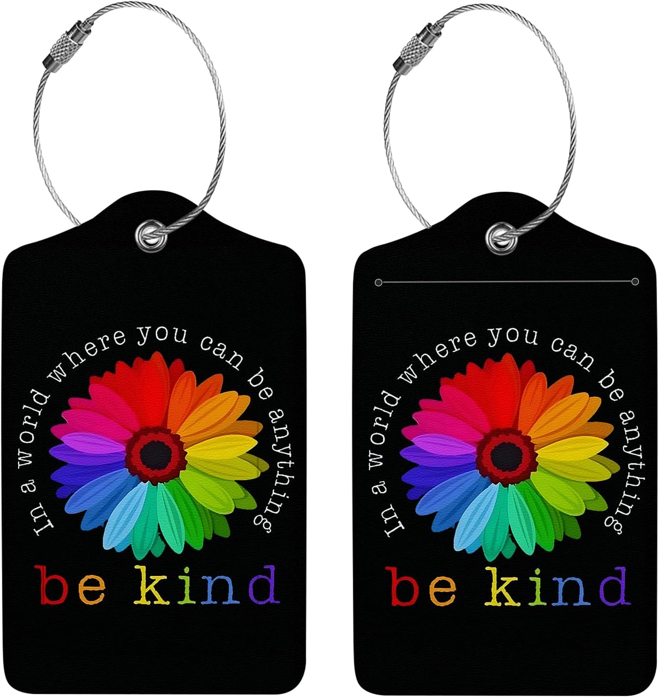 2 Pcs Luggage Tags for Suitcase, Cute Unique PU Leather Travel Bag Tag with Privacy Cover ID Label Address Card and Durable Metal Ring Suitable for Men Women Children Backpack,Sunflower