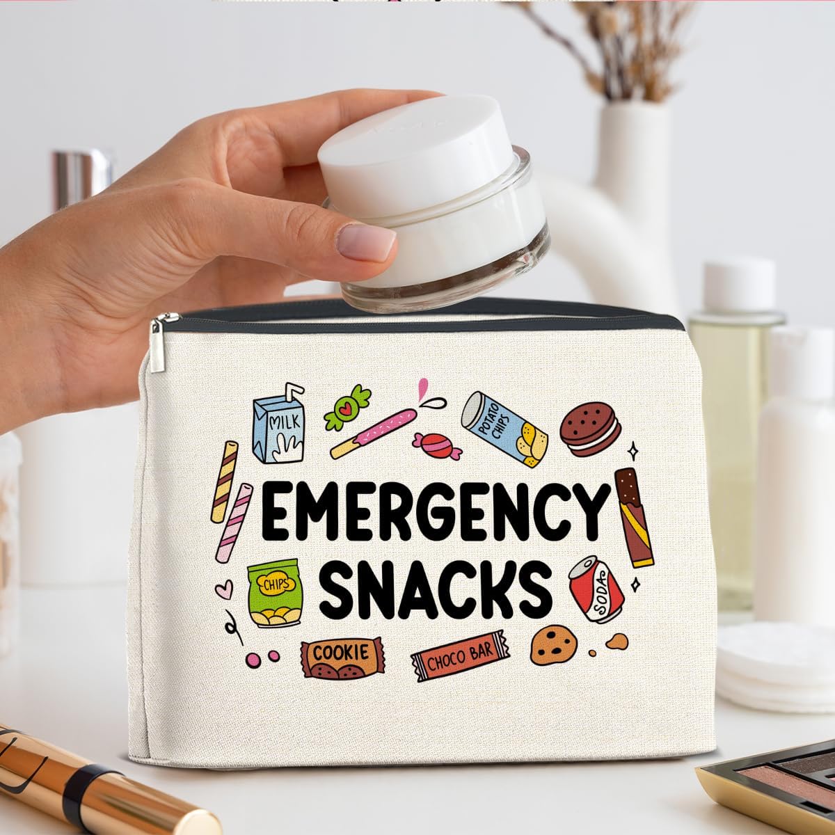 Snack Lover Gifts for Women, Foodie Gifts Makeup Bag, Emergency Snacks Zipper Makeup Pouch