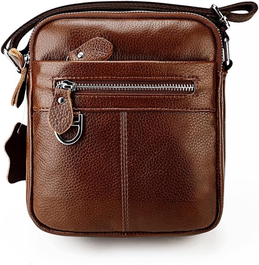 Men's Genuine Leather Crossbody Bag Large Capacity Casual Shoulder Bag for Daily Use