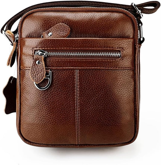 Men's Genuine Leather Crossbody Bag Large Capacity Casual Shoulder Bag for Daily Use