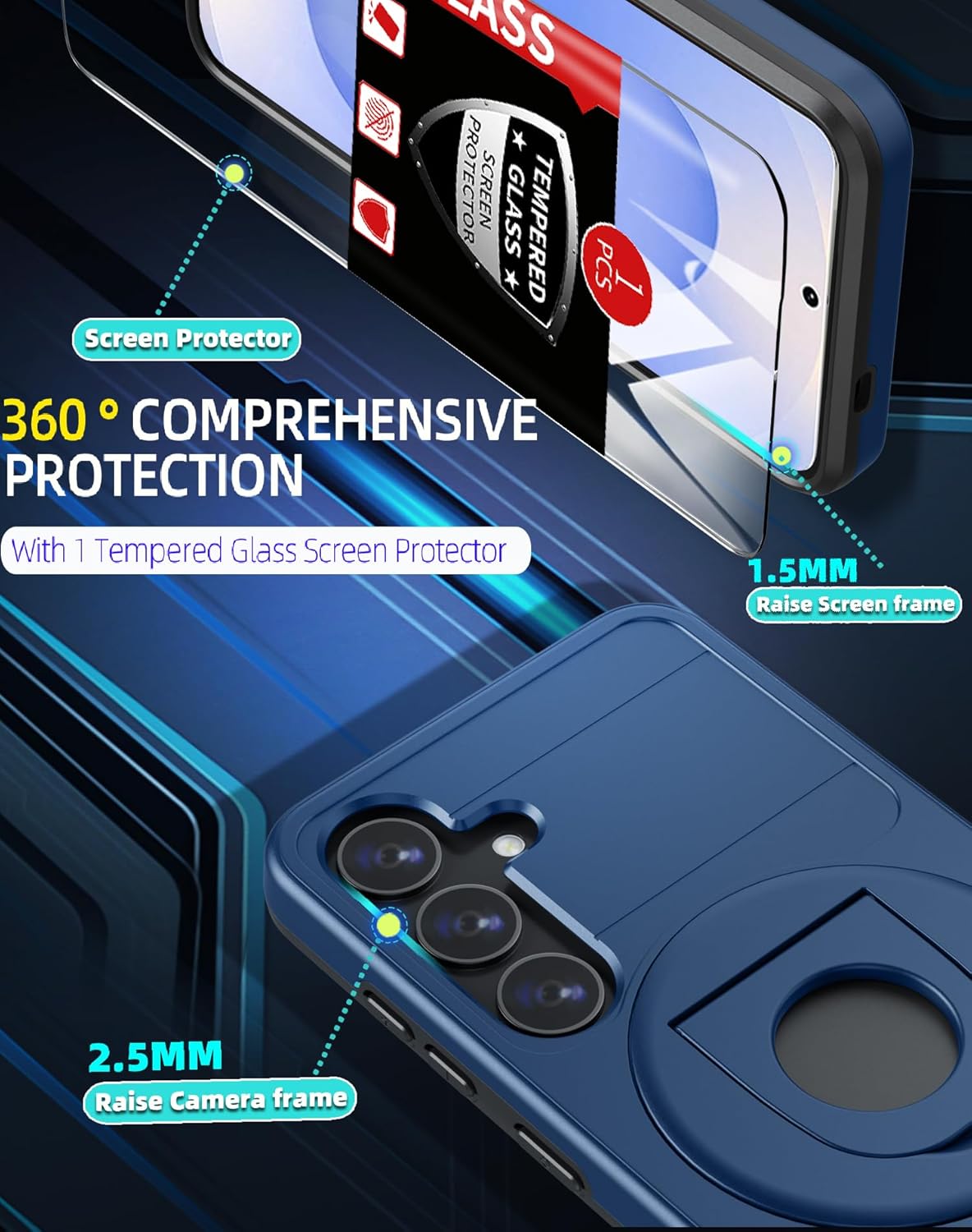 for Samsung Galaxy S25 Plus Case Magnetic Compatible with MagSafe Wireless Charging,with Screen Protector,for S25+Plus Case with Stand Ring Anti-Scratch Shockproof Heavy Duty Protection Blue