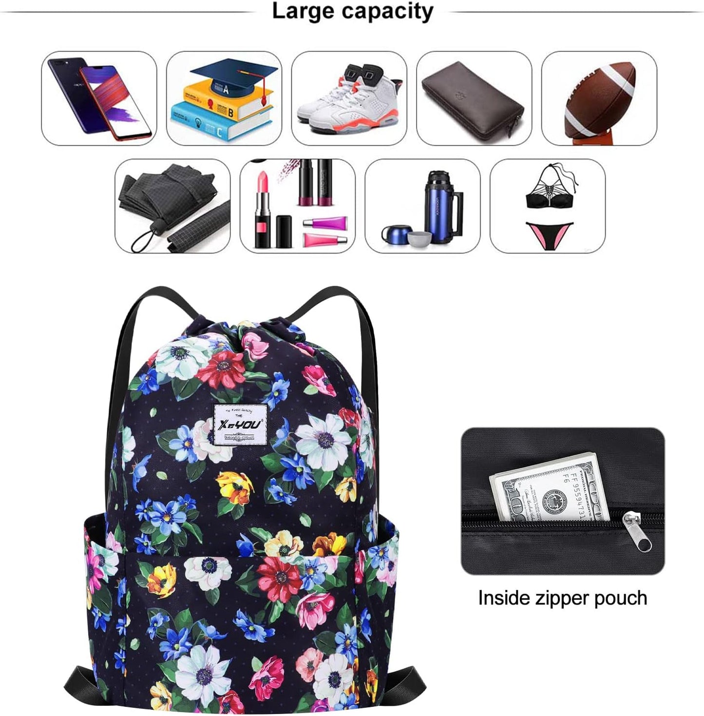 XEYOU Drawstring Sports Backpack Lightweight Gym Yoga Sackpack Shoulder Rucksack Casual Outdoor