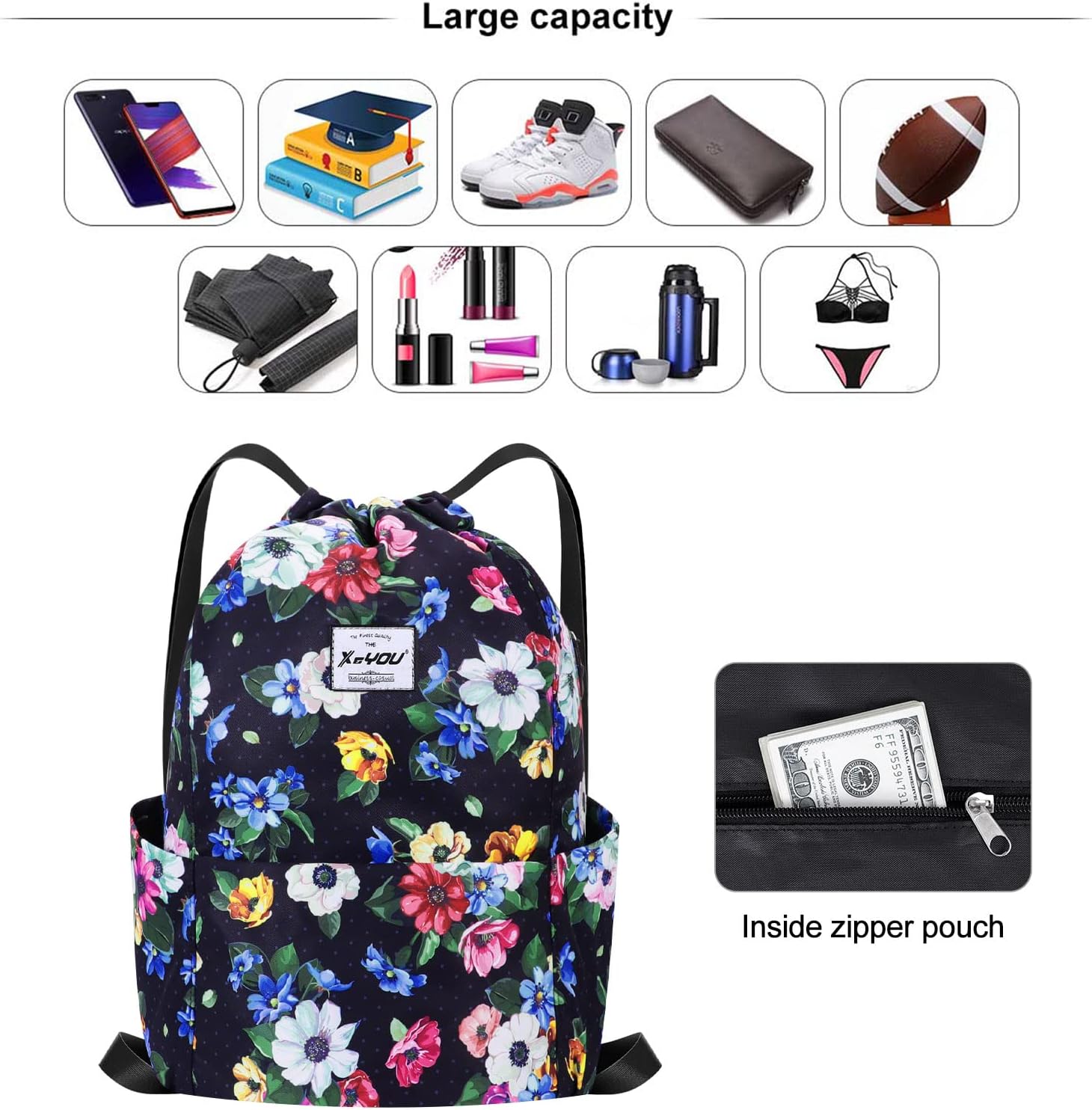 XEYOU Drawstring Sports Backpack Lightweight Gym Yoga Sackpack Shoulder Rucksack Casual Outdoor