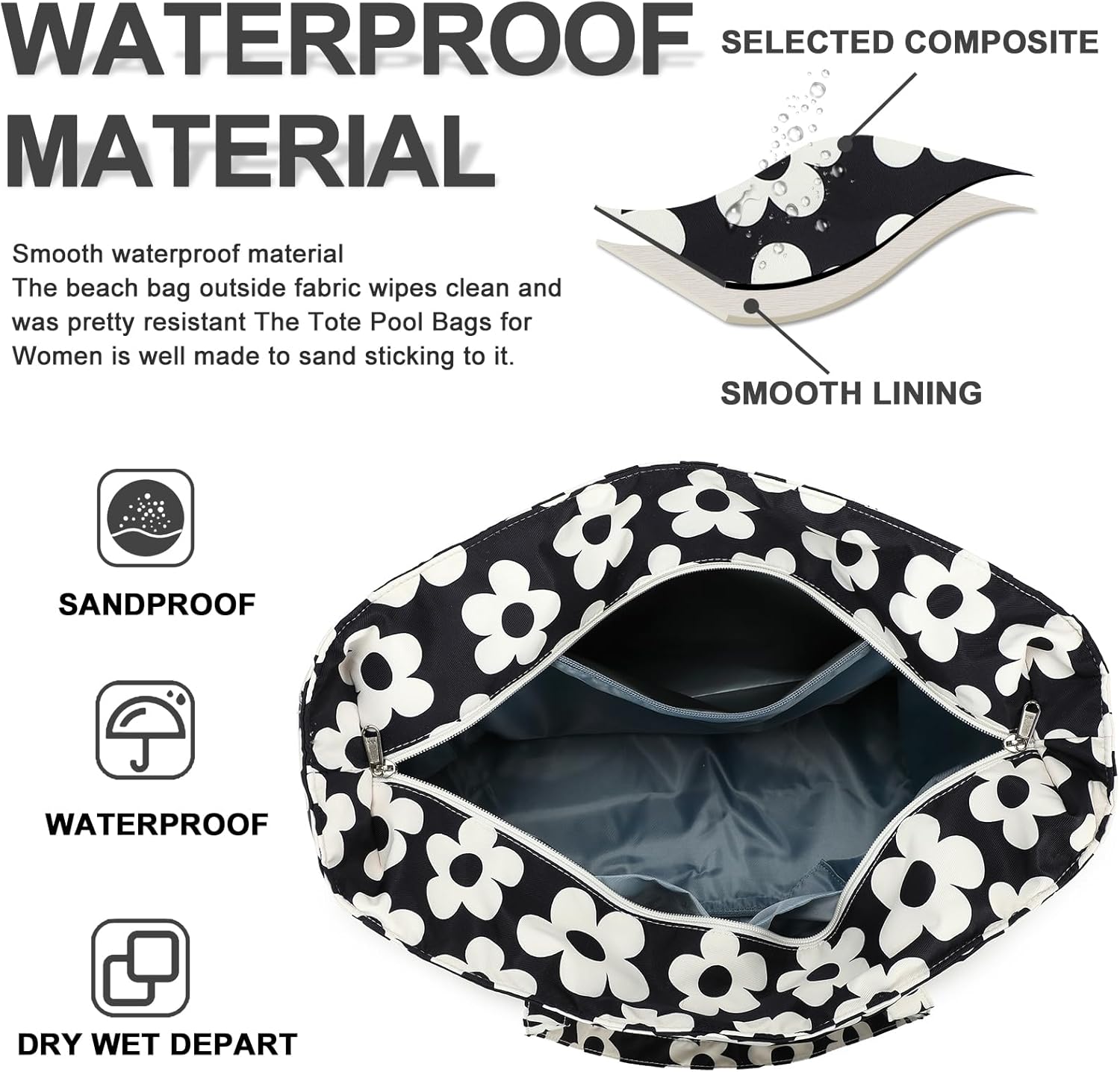 Bluboon Waterproof Beach Tote Pool Bags for Women Ladies Extra Large Carry On Bag With Wet