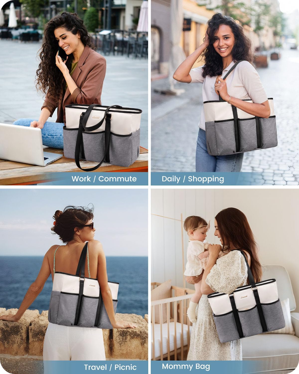 LOVEVOOK Nurse Work Tote Bag for Women With Large Cup Holder, Teacher Tote Laptop Bag for Women, Utility Bag For Work/Travel/College/Daily, Professional Computer Purse Handbag, 15.6 Inch