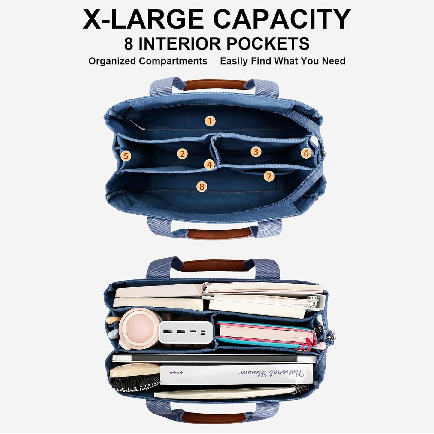 KKXIU Canvas Tote Bag for Women with Zipper and Compartments Crossbody Large Bible Messenger Purse Bag With Pockets