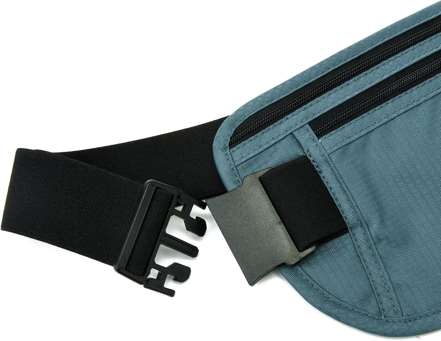 RFID Blocking Money Belt for Men Women, Slim Fanny Pack for Travel，Running,Conceal Waist Wallet for Passport Holder,Phone,Cash(Black Turquoise)