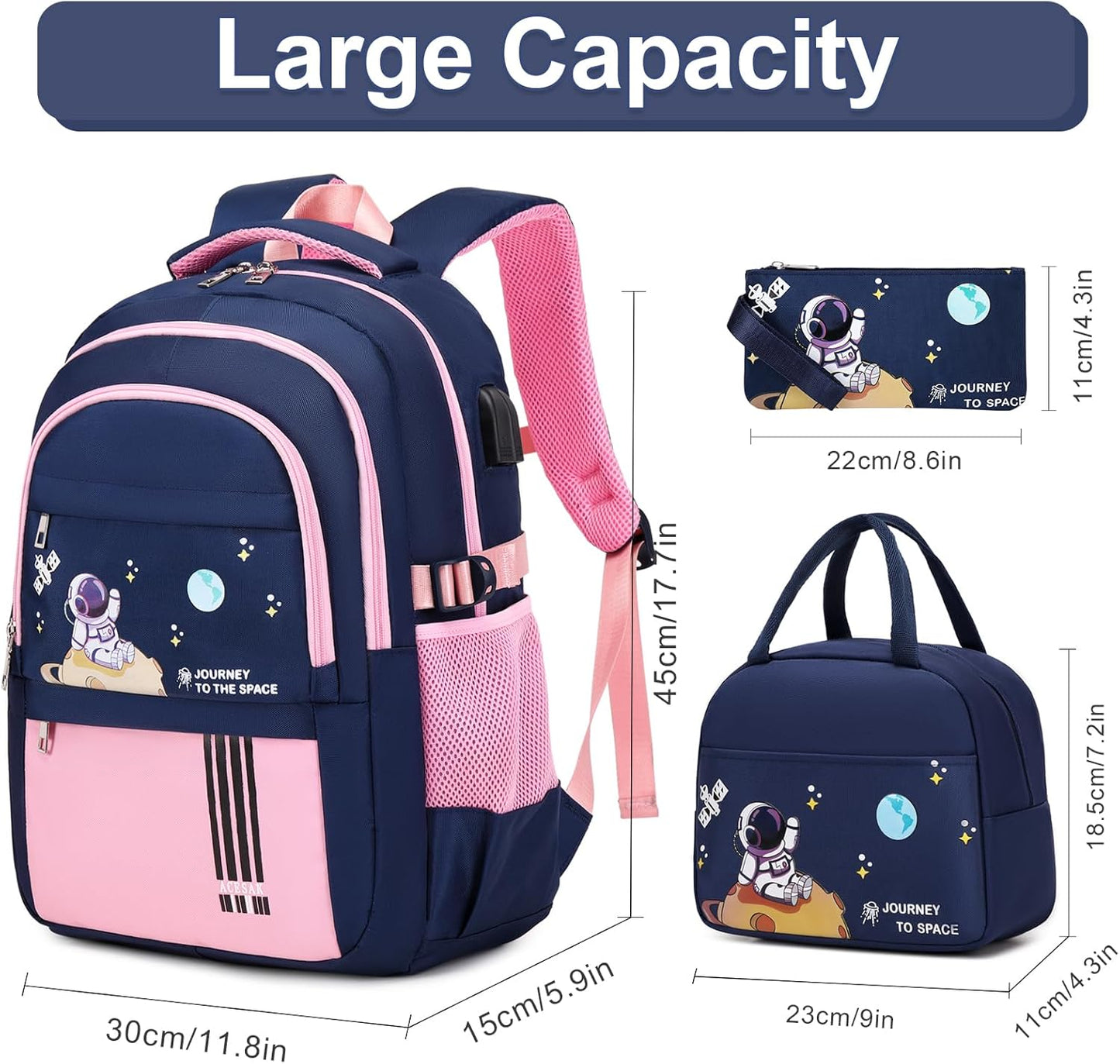 Backpack for Girls - Girls Backpack Schoolbag for Kids Children Teens Elementary Middle School Bags, Waterproof Lightweight Kids Bookbag Backpacks Casual Daypack with Lunch Bag Set