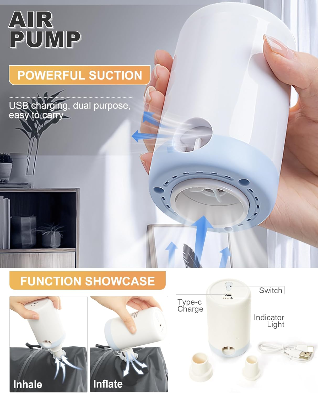 VGCUB Small Travel Vacpack Backpack with Vacuum System Carry on Storage Compression Personal Item Bags with Electric Pump Work Business College Waterproof Backpack for Women Men Beige
