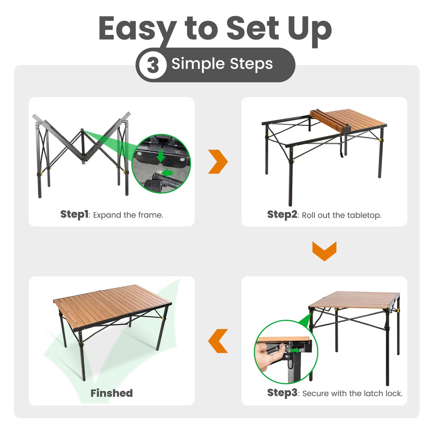 Join Nature 46.4" Large Camping Table for 2-6 People, Heavy Duty Foldable