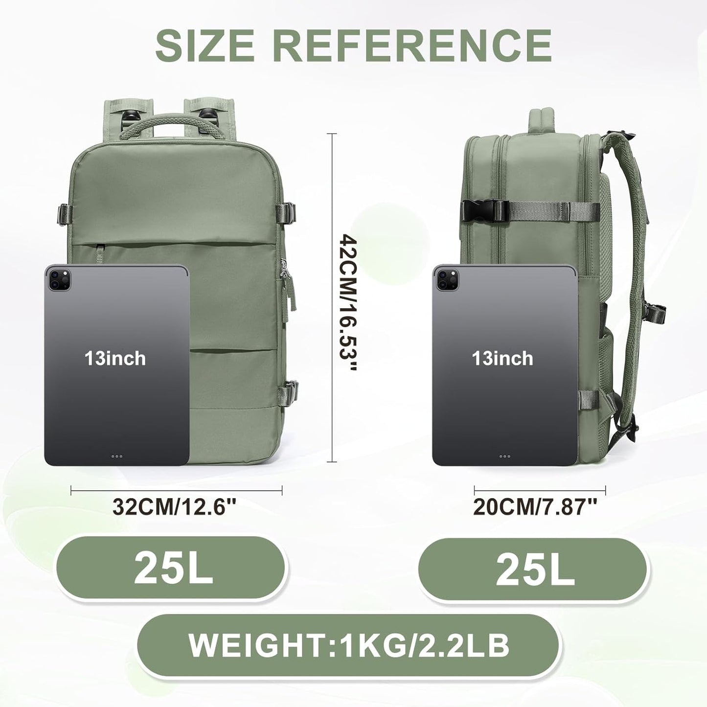 coowoz Travel Backpack For Women Men,Carry On Backpack,Hiking Backpack Waterproof Outdoor Sports Rucksack Casual Daypack travel essentials（Gray Green）