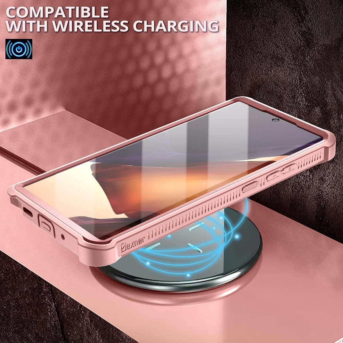 Dexnor for Samsung Galaxy Note 20 Ultra 5G Case, [Built in Screen Protector and Kickstand] Heavy Duty Military Grade Protection Shockproof Protective Cover for Galaxy Note 20 Ultra (Rose Gold)
