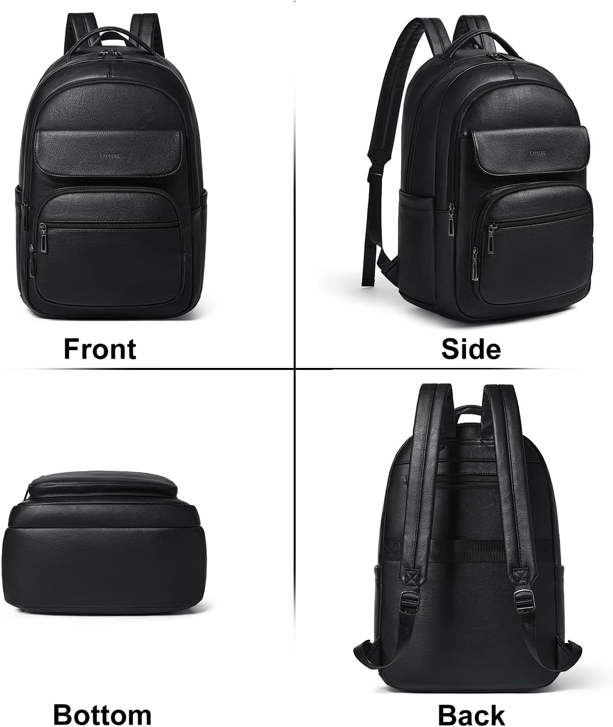 37L Backpack Purse for Women Men for Work Travel Back Pack Laptop Purses Vegan Leather Fashion College Daypack Black