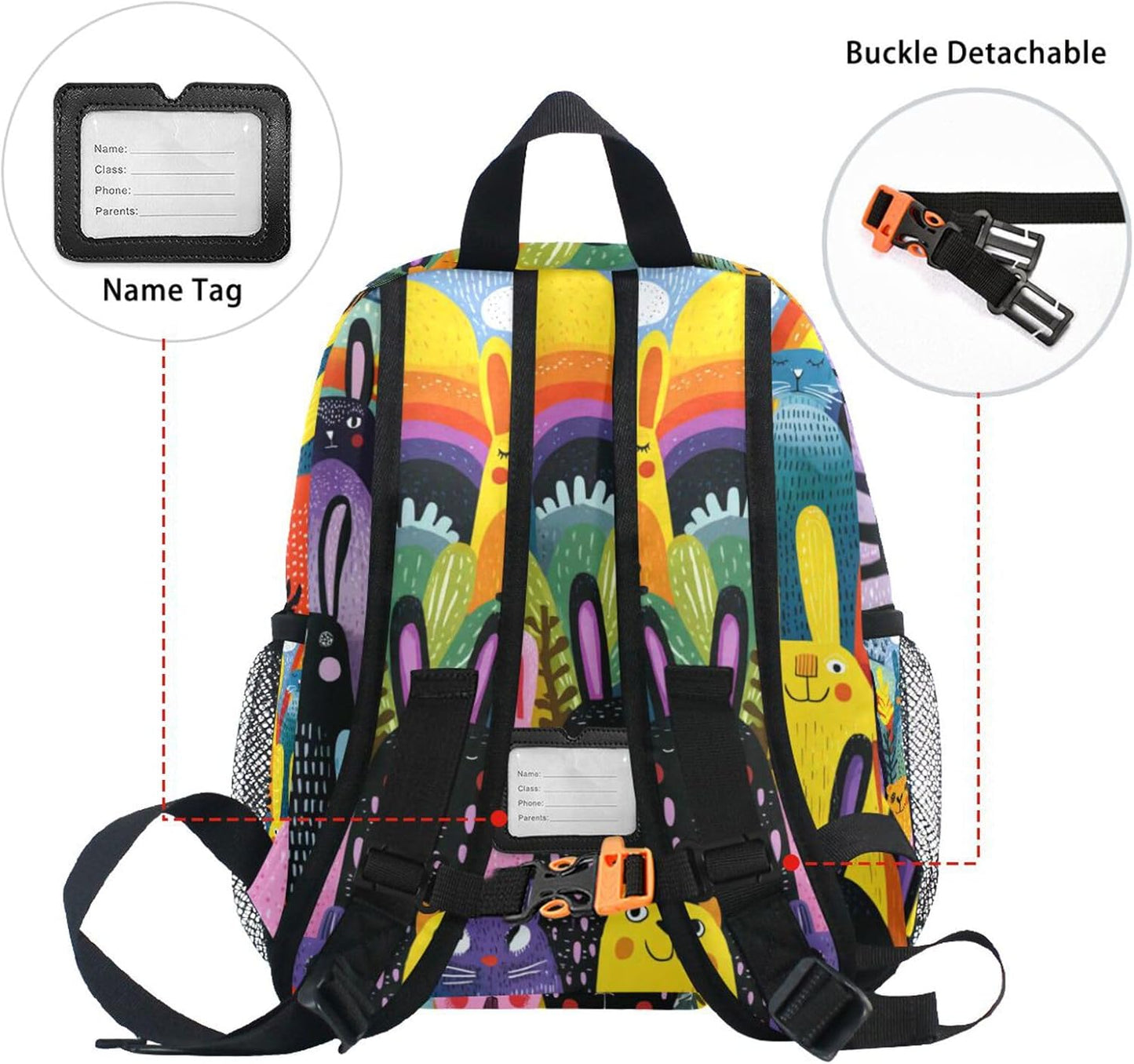 Custom Cheerful Rabbits Preschool Backpack for Toddler Boy Girl,Personalized Backpack with Name Text, Customization Kindergarten School Bookbags - S