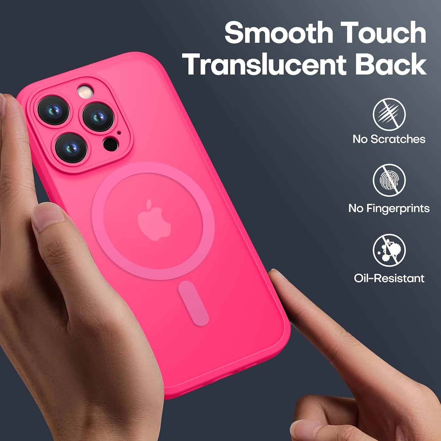 CellEver Strong Magnetic for iPhone 15 Pro Case [Camera Protection] [Military Grade Drop Tested] [Compatible with MagSafe] Slim Translucent Matte Phone Case (6.1") - Hot Pink