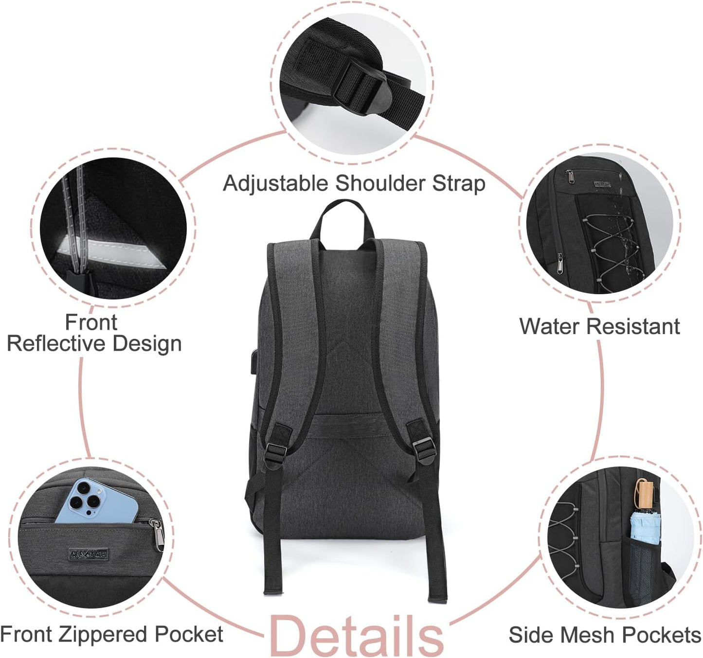 MAXTOP Travel Backpack Laptop Back Pack College Bookbag with USB Charging Port Water Resistant Work Business Backpacks