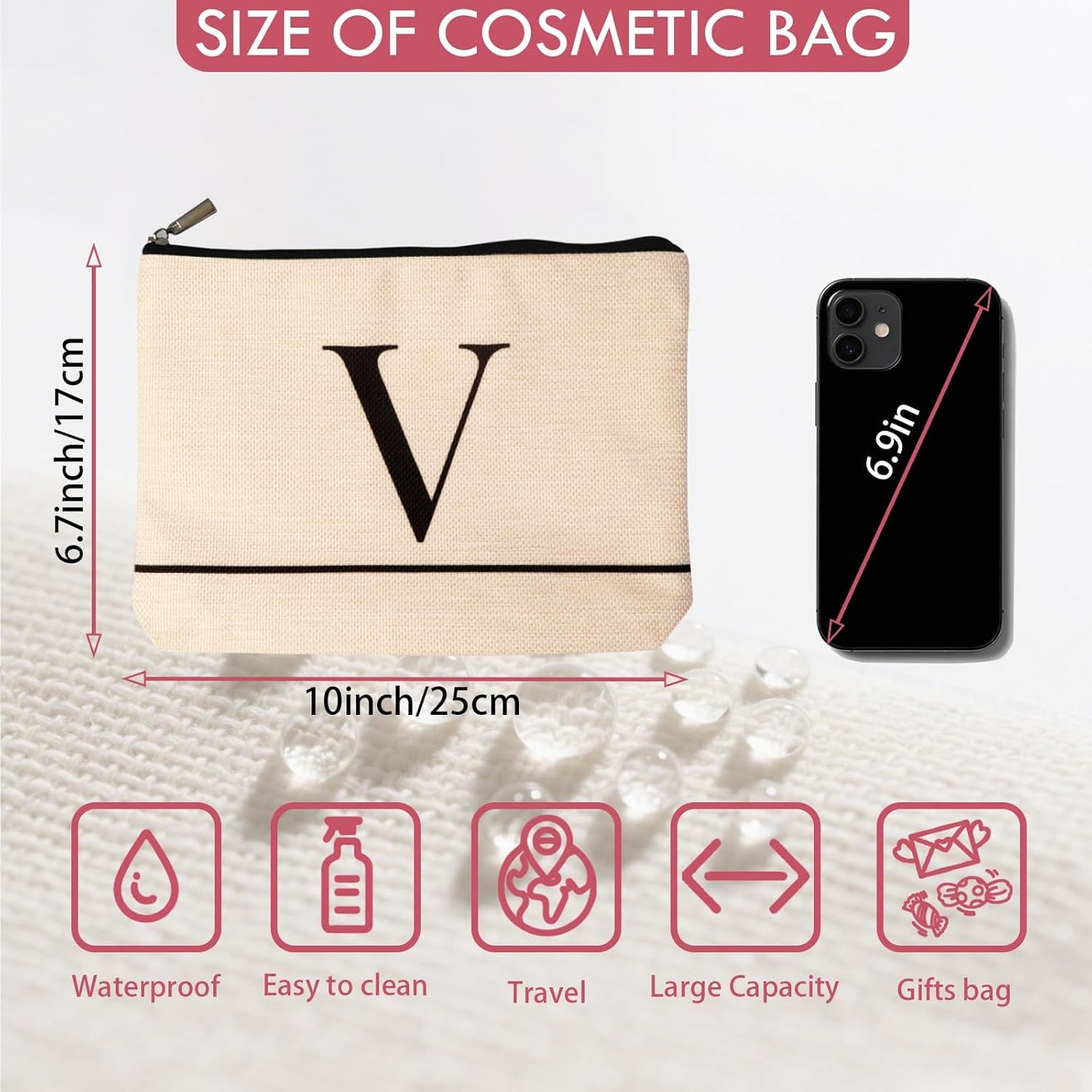Letter A-Z Initial Personalized Makeup Bags, Birthday Gifts for Women, Monogrammed Gifts for Women