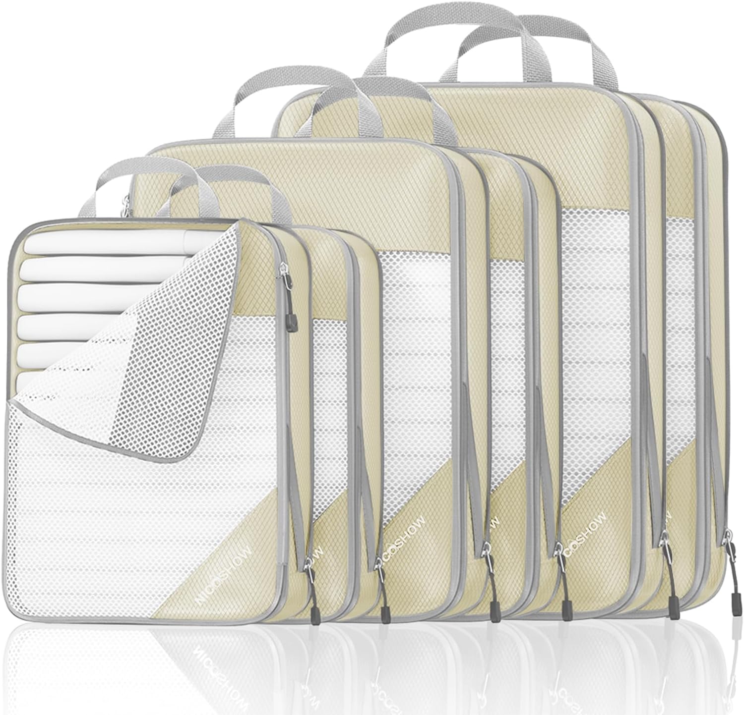 Compression Packing Cubes 6 Set, Compressible Space-Saving Packing Cubes for Travel - Compression
