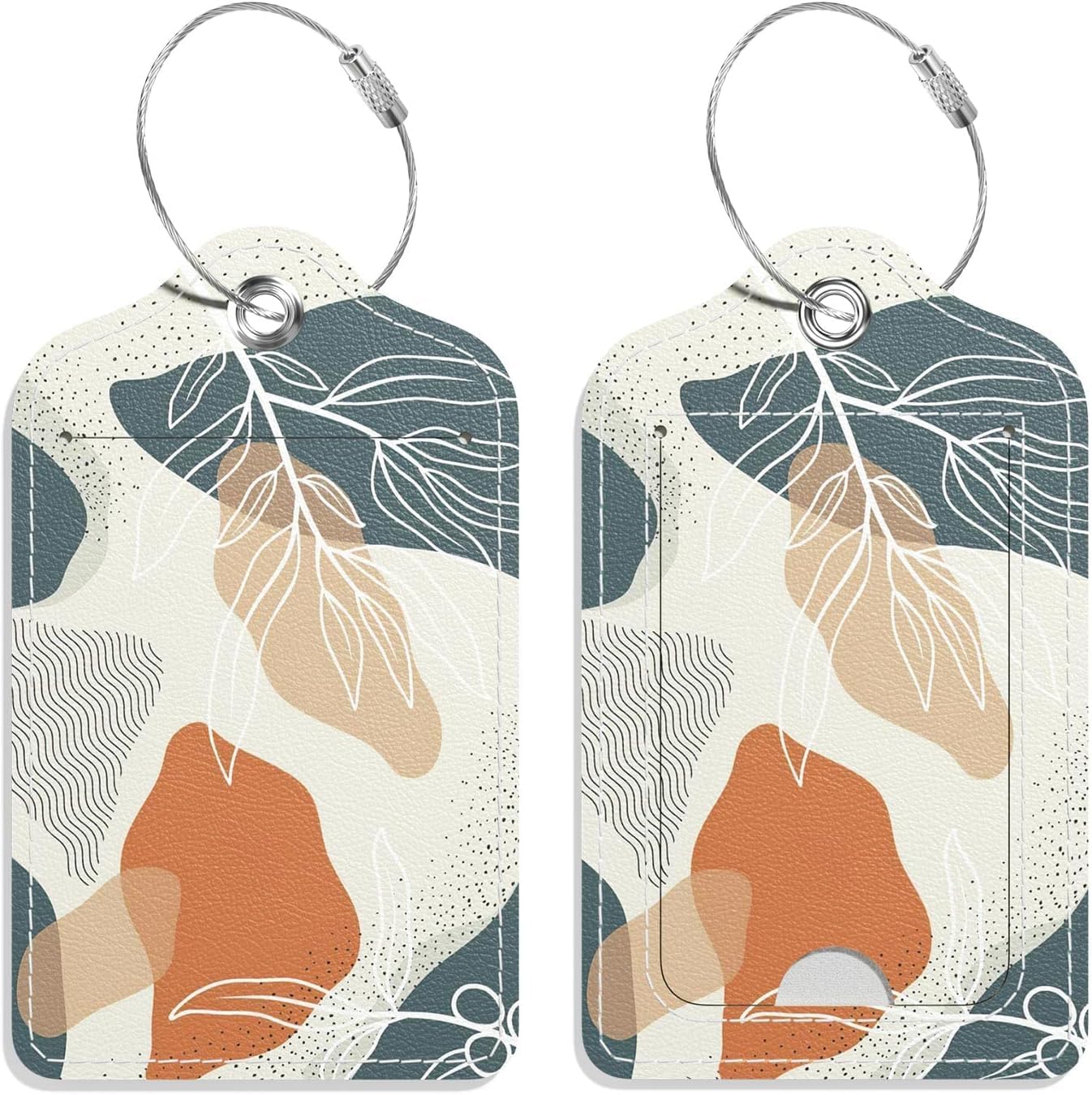 Luggage Tags for Suitcase, 2 Pack PU Leather Travel Cruise Luggage Tag with Privacy Flap, Name ID Label and Metal Loop for Women Men Suitcase Baggage Bag Backpack Instrument, Boho Leaves