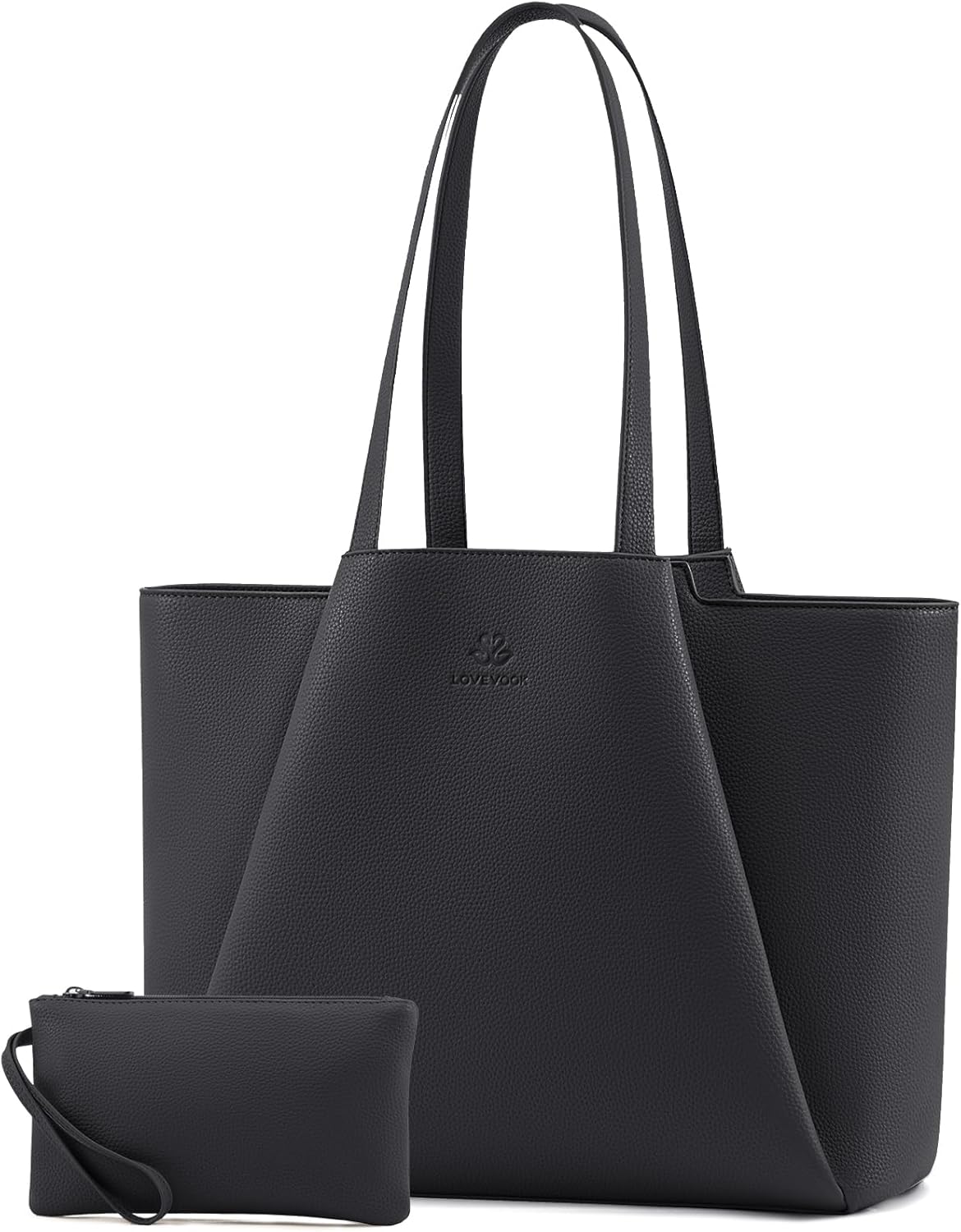 LOVEVOOK Women's Lead Gray 15.6 Inch Laptop Tote Bag, Large Capacity Work Bag with Clutch, Water Resistant PU Leather, Reinforced Bottom