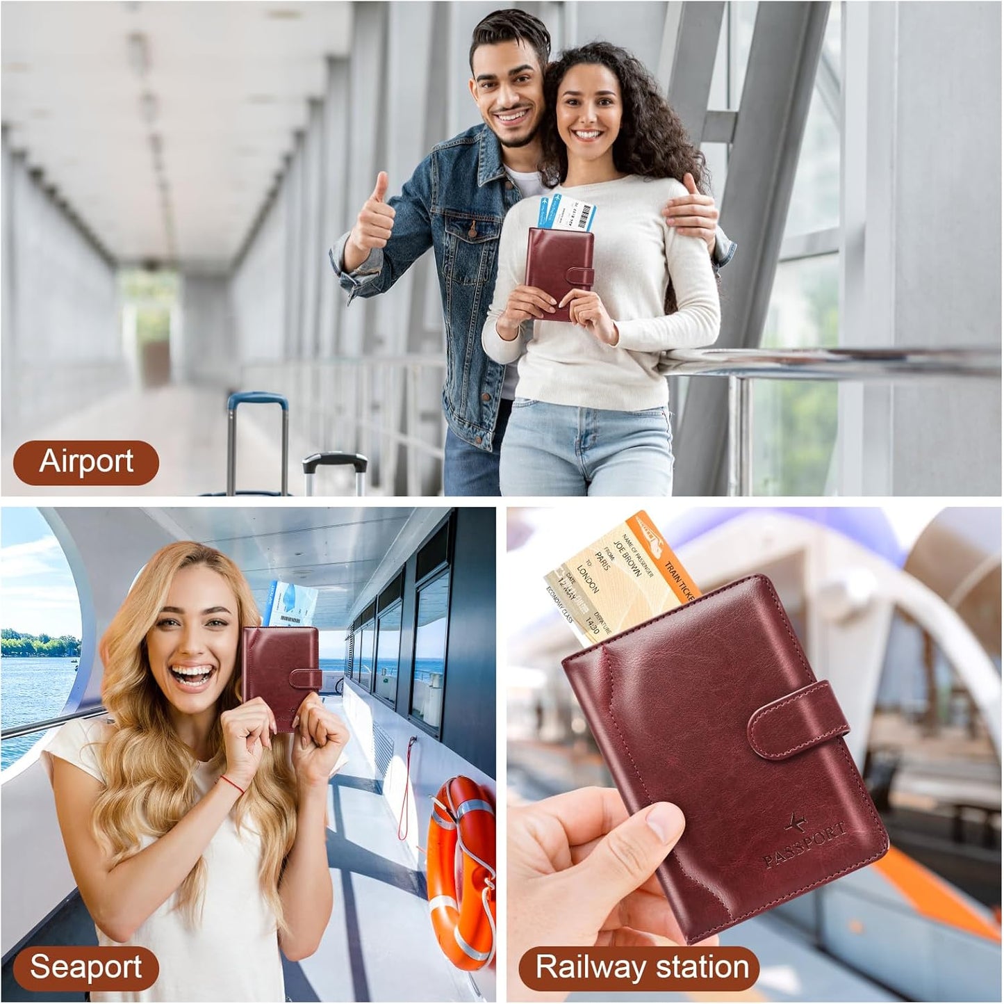 Herain Passport Holder for Travel Cruise Essentials, Passport Cover Wallet Case Women Men, RFID Passports Book Holders Travels Gifts Must Haves Accessories