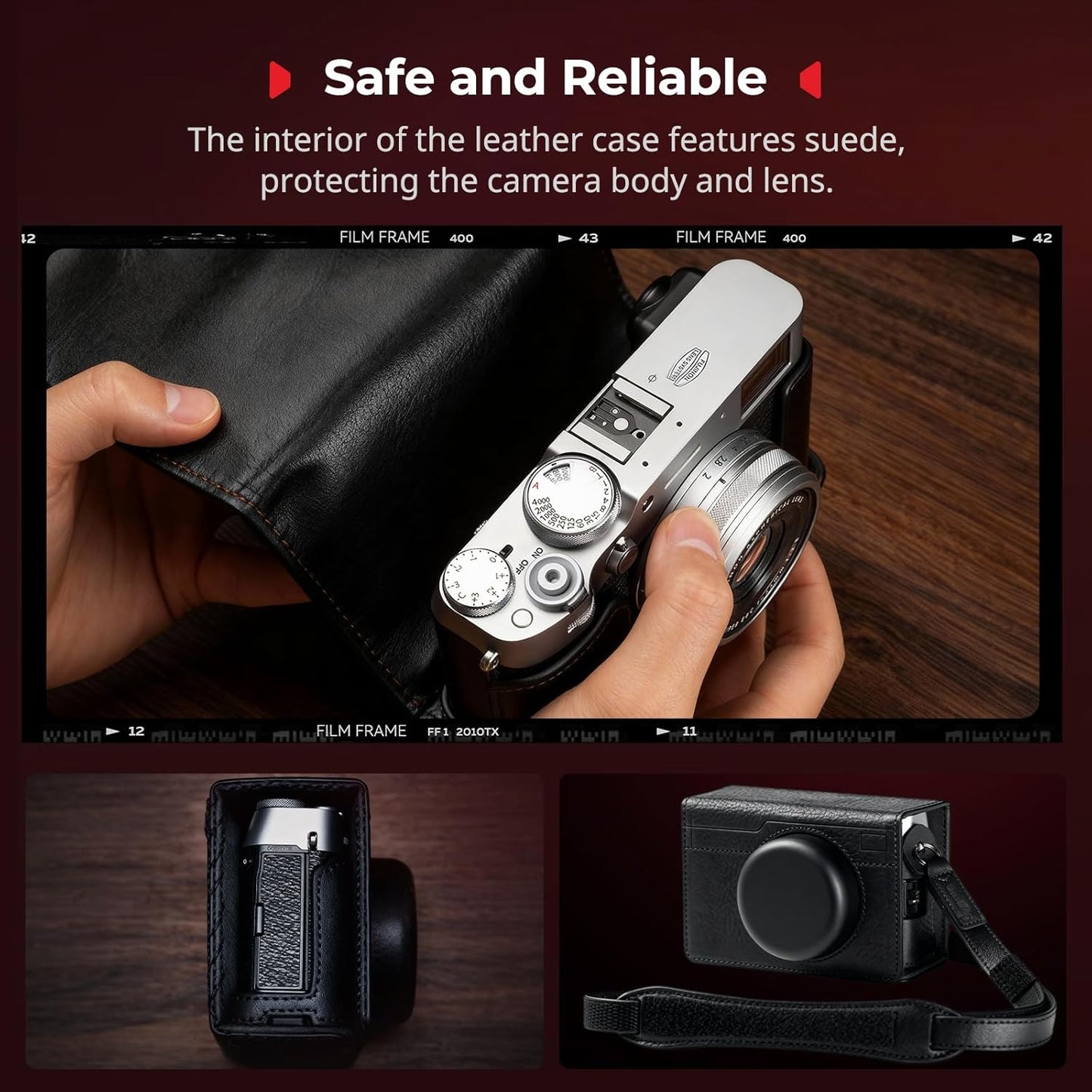 SMALLRIG Leather Case Kit for FUJIFILM X100VI, Including Leather Half Case, Flip Cover and Shoulder Strap, Genuine Leather Material, Portable and Protecting, Black-5622