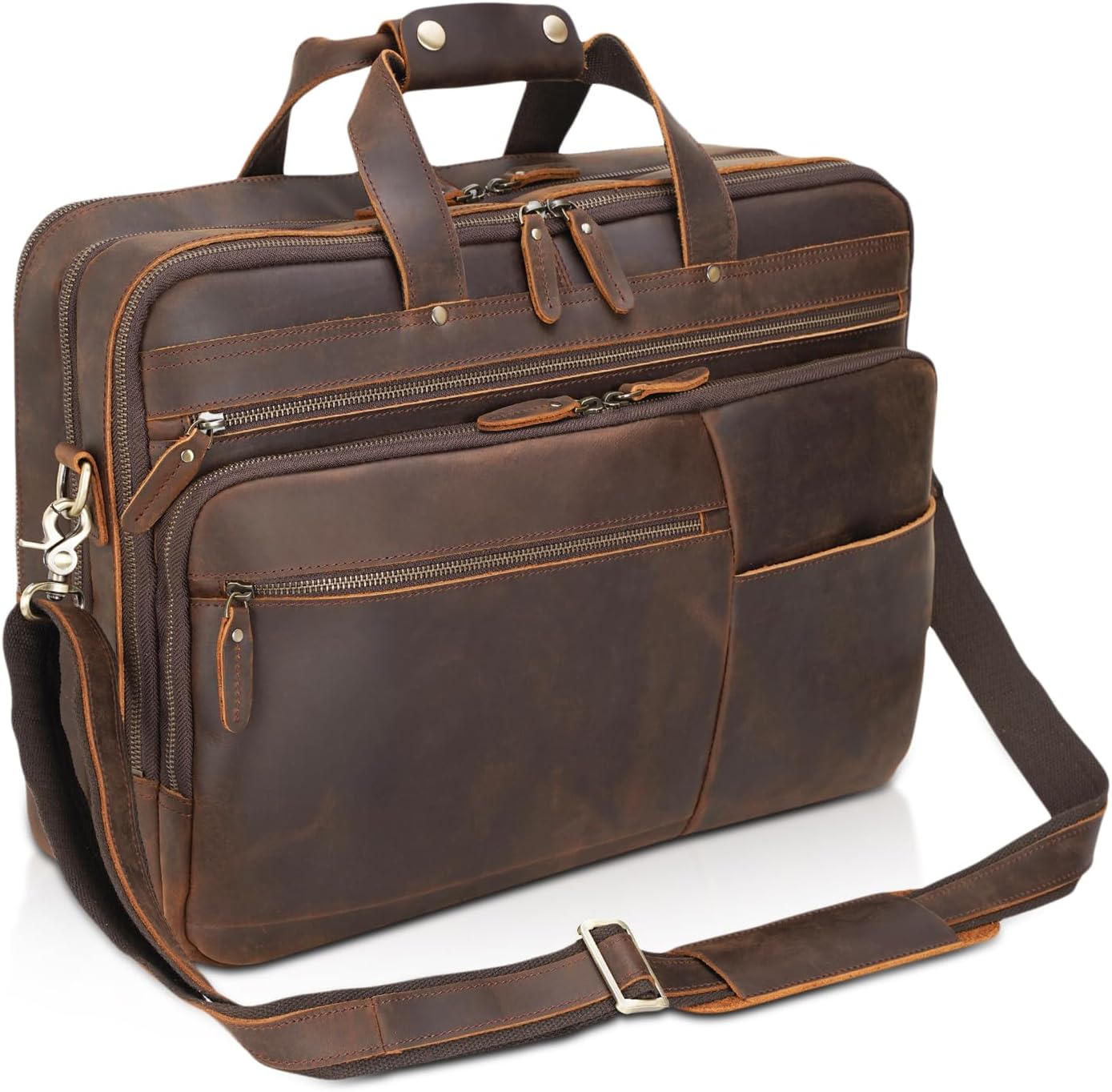 Polare X-Large 18" Full Grain Leather Briefcase For Men Business Travel Case Messenger Bag Fits 17.3" Laptop