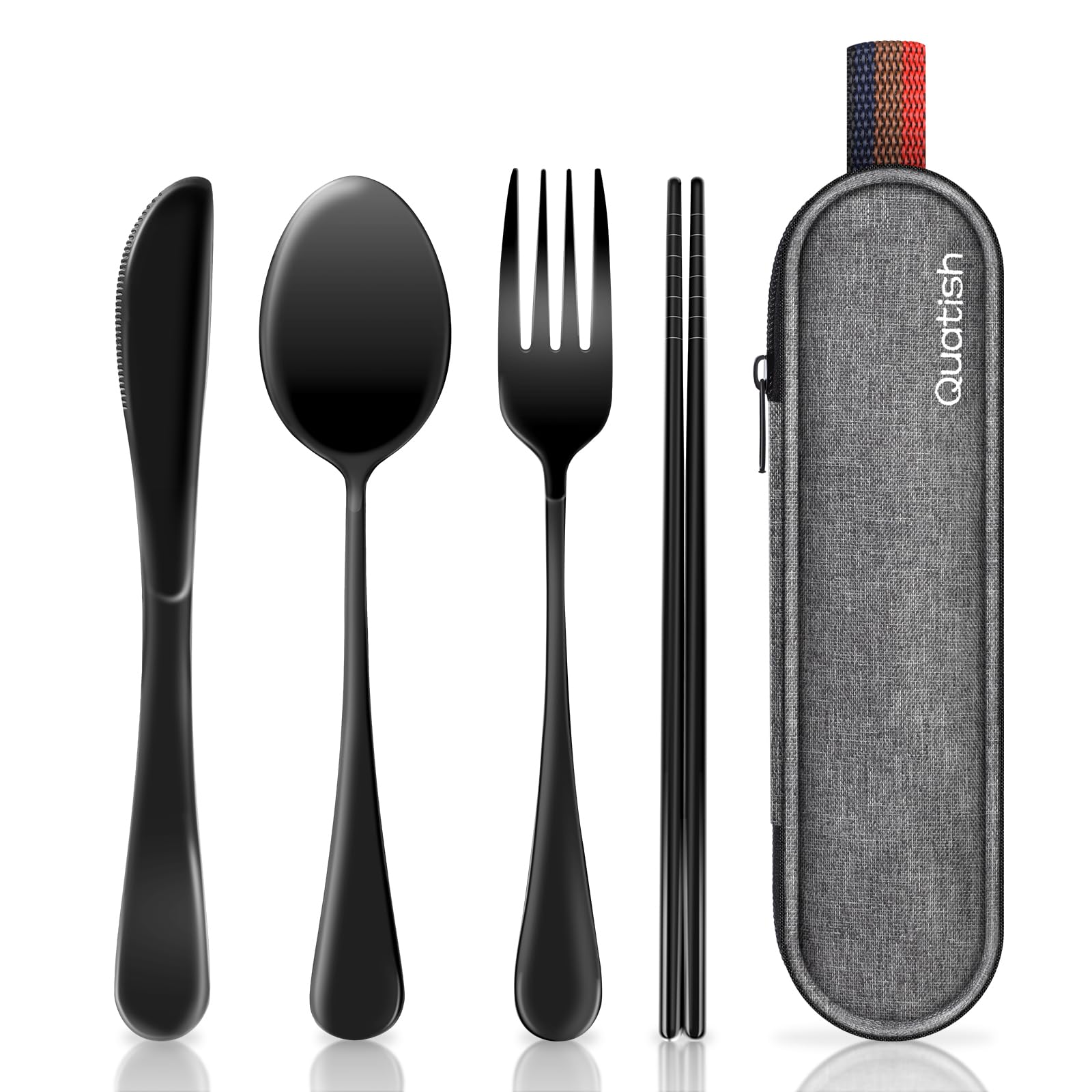 Travel Utensils with Case, Quatish Portable Silverware Set for Work, Stainless Steel Reusable