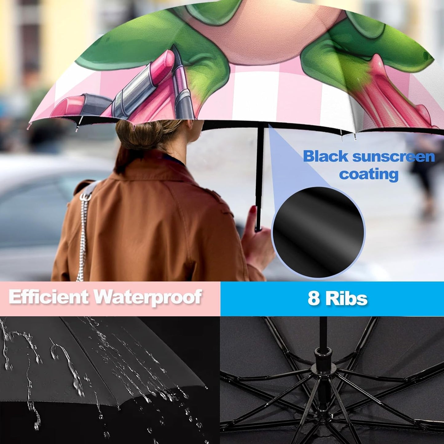 Small Travel Folding Umbrella for Girl, Portable, UV, SunShade, Compact, Automatic, Rain & Wind