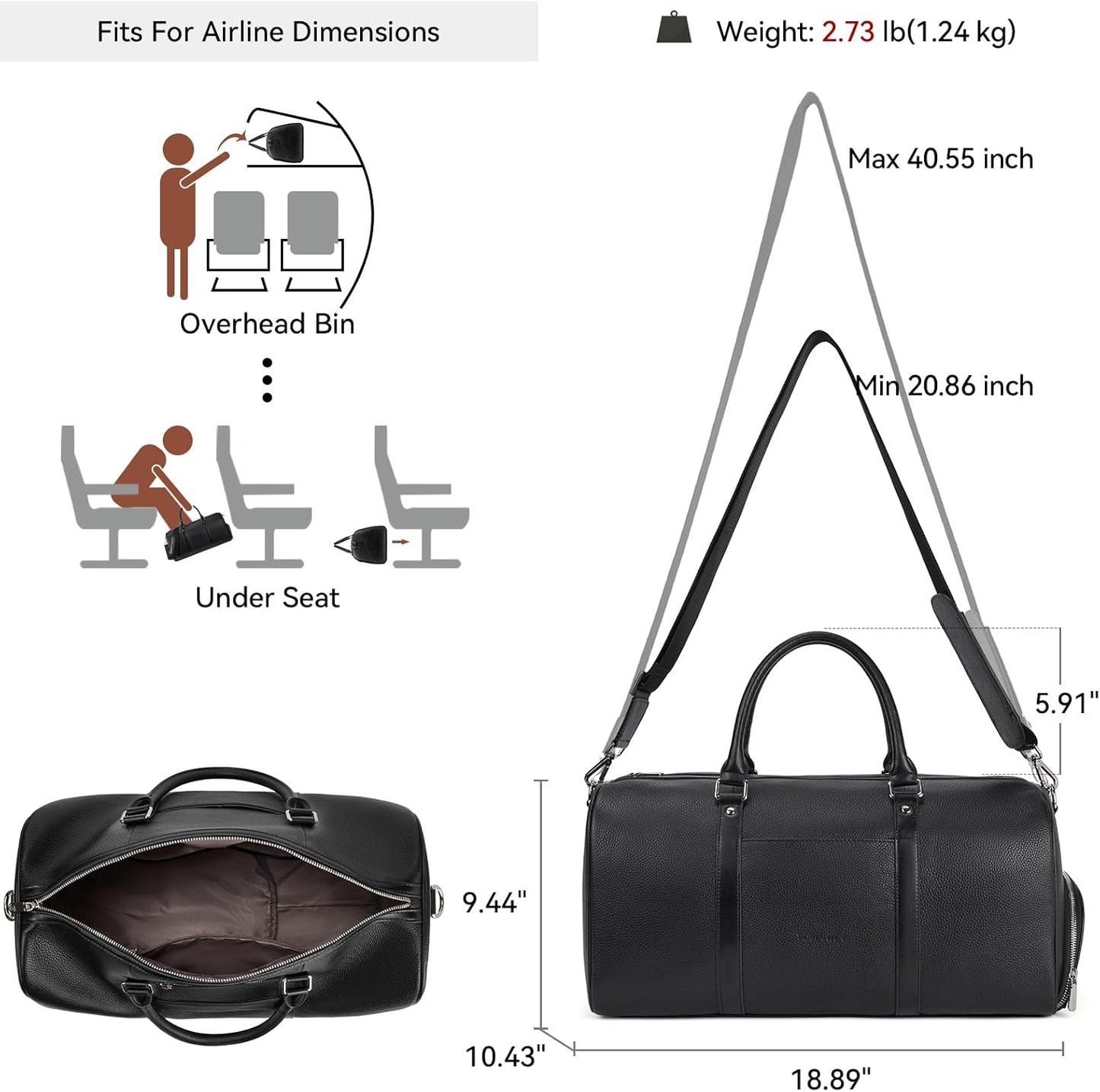 BOSTANTEN Genuine Leather Travel Weekender Overnight Duffel Bag Gym Sports Luggage Tote Duffle Bags for Men Medium: 18.5"X9.25"X10.50"