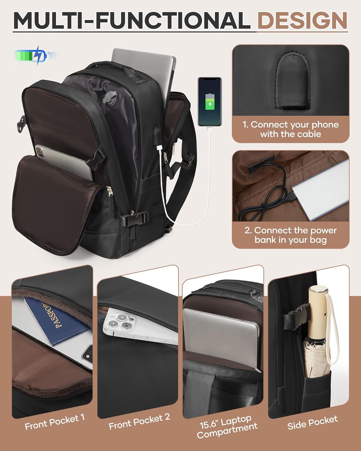 Vacuum Backpack Travel with Pump, Expandable Travel Backpack with Vacuum System, Vacuum Compression Bags Personal Item Carry On Suitcase Luggage Flight Approved Backpacks for Women Men,Black