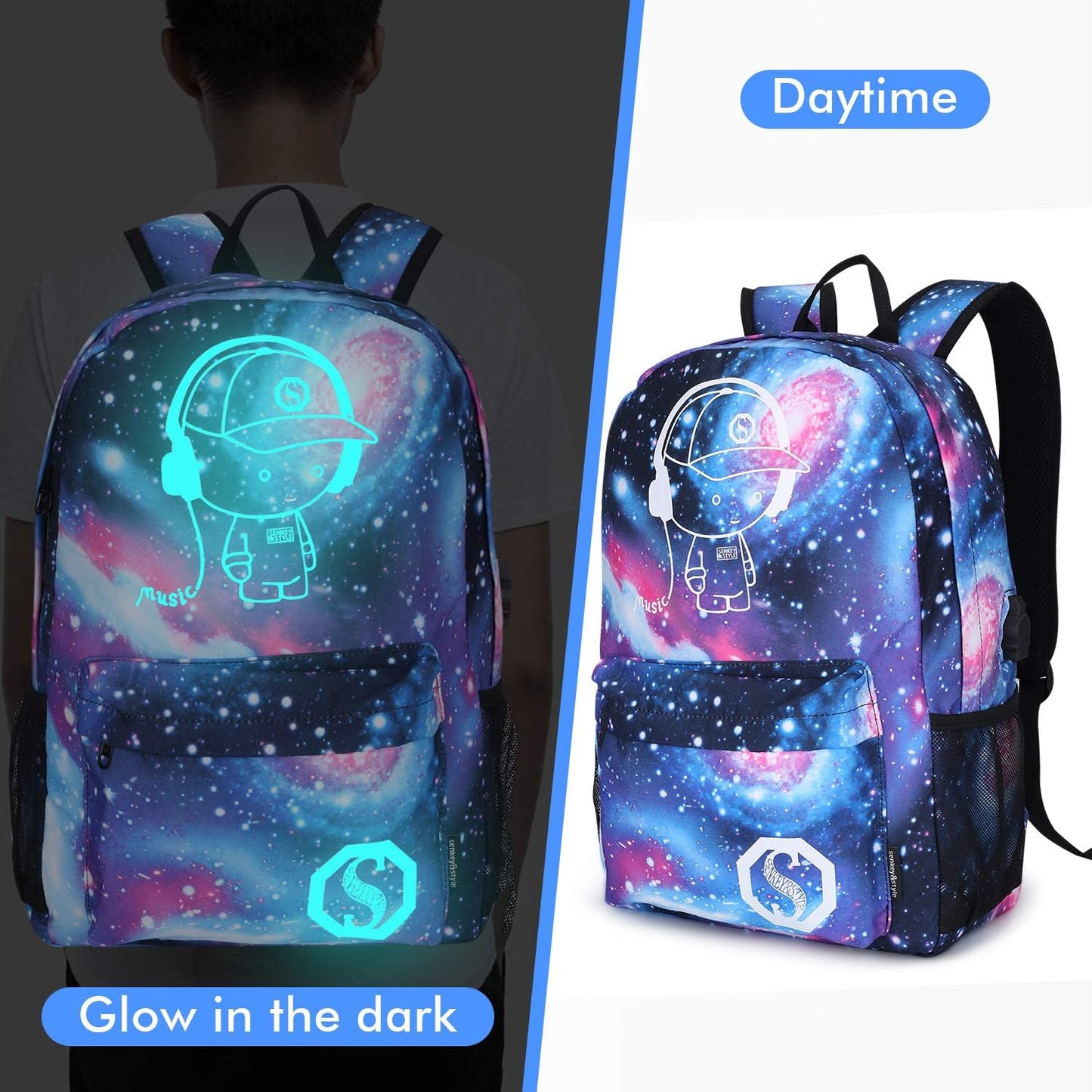 Galaxy Backpack for School, Anime Luminous Backpack College Bookbag Anti-Theft Laptop Backpack with USB Charging Port
