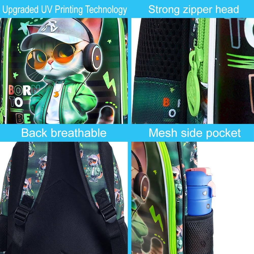 3PCS Dinosaur Backpack for Boys, 16 Inch Kids Water Resistant Preschool Elementary Kindergarten Bookbags and Lunch Box