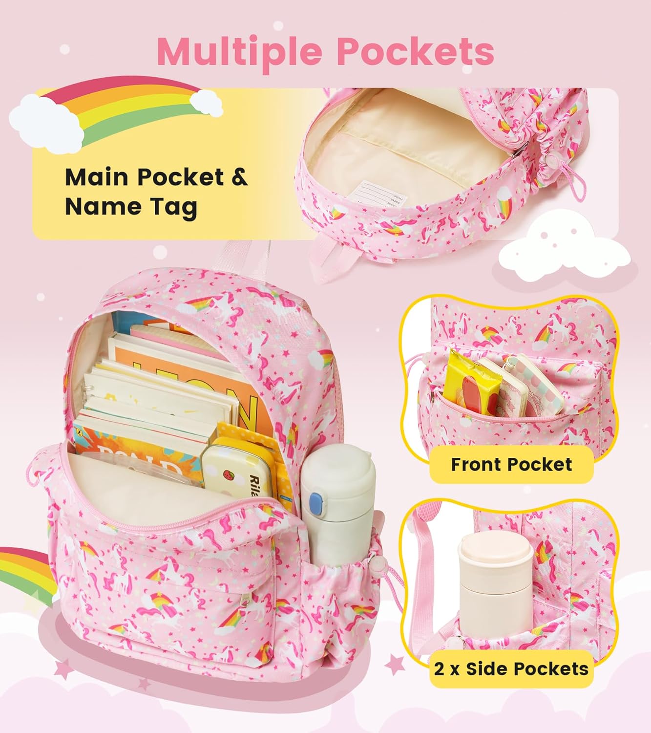 Vorspack Toddler Backpack for Girls - 12 Inch Kids Backpacks for Girls Ages 3-4, Cute Unicorn Bookbag School Bags for Kindergarten, Preschool - Pink