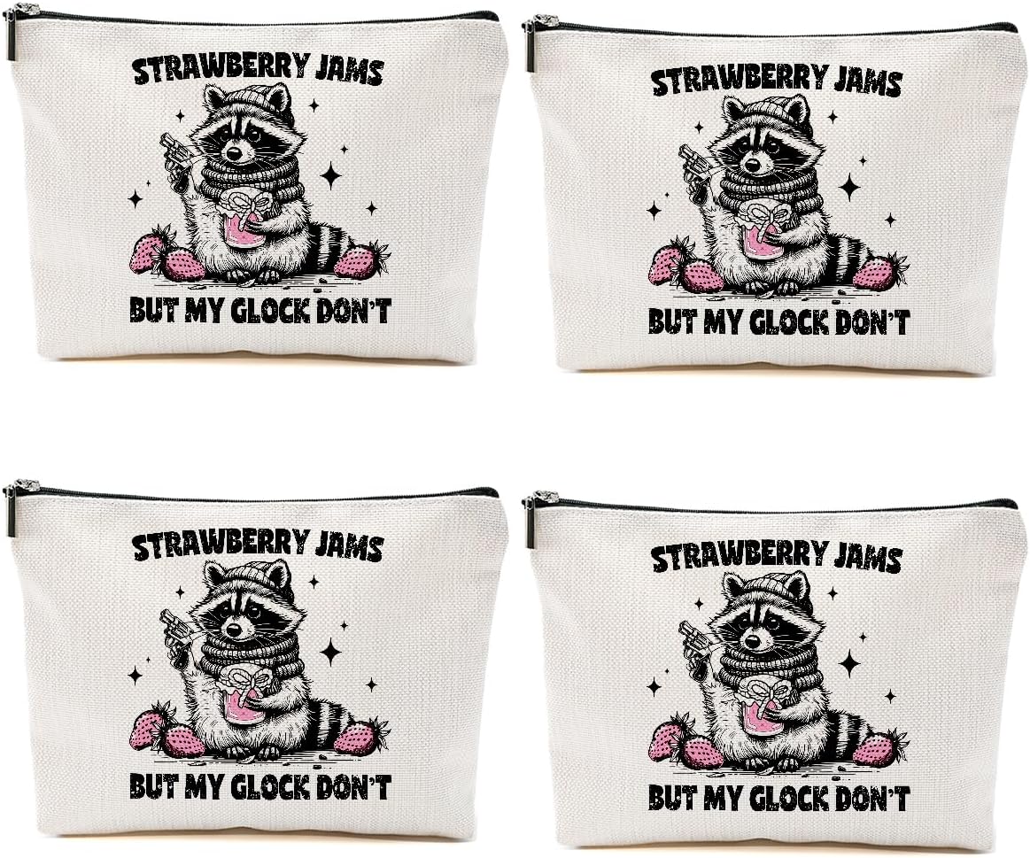 4PCS Raccoon Makeup Bag Sarcastic Humor Cosmetic Bag Funny Pun Animal Raccoon Gifts for Women Friends Sisters Bestie Coworkers Mom Christmas Birthday Gifts Travel Toiletry Bags