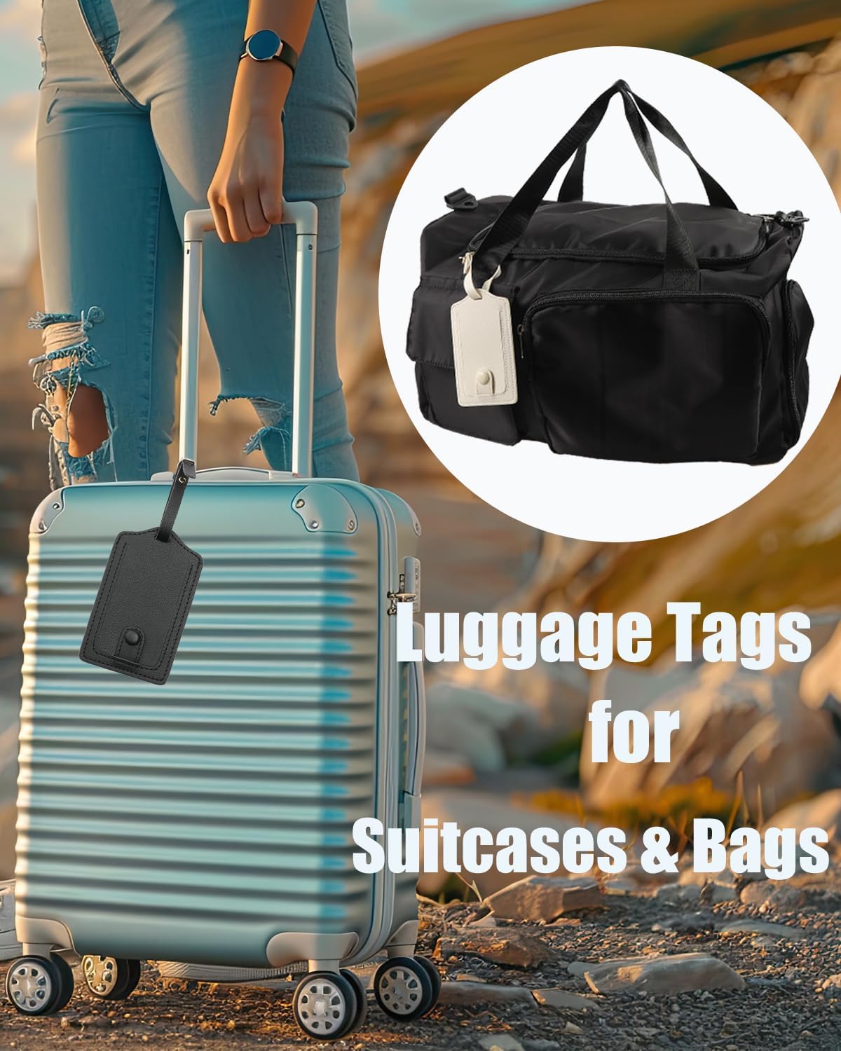 Jagucho Leather Luggage Tags for Men Women-Luggage Tags for Suitcases-Baggage Bag Tag Suitcase Labels ID Tags with Full Back Privacy Cover for Carnival Cruise Ships, Travel Tags