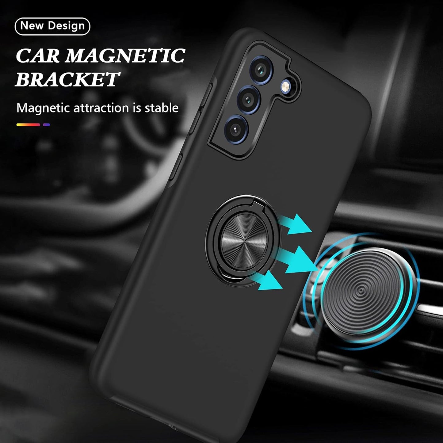for Galaxy S21 FE 5G Case with Nano Explosion-Proof Film - 2 Pack Military Grade Double Shockproof Invisible Kickstand Case - Black