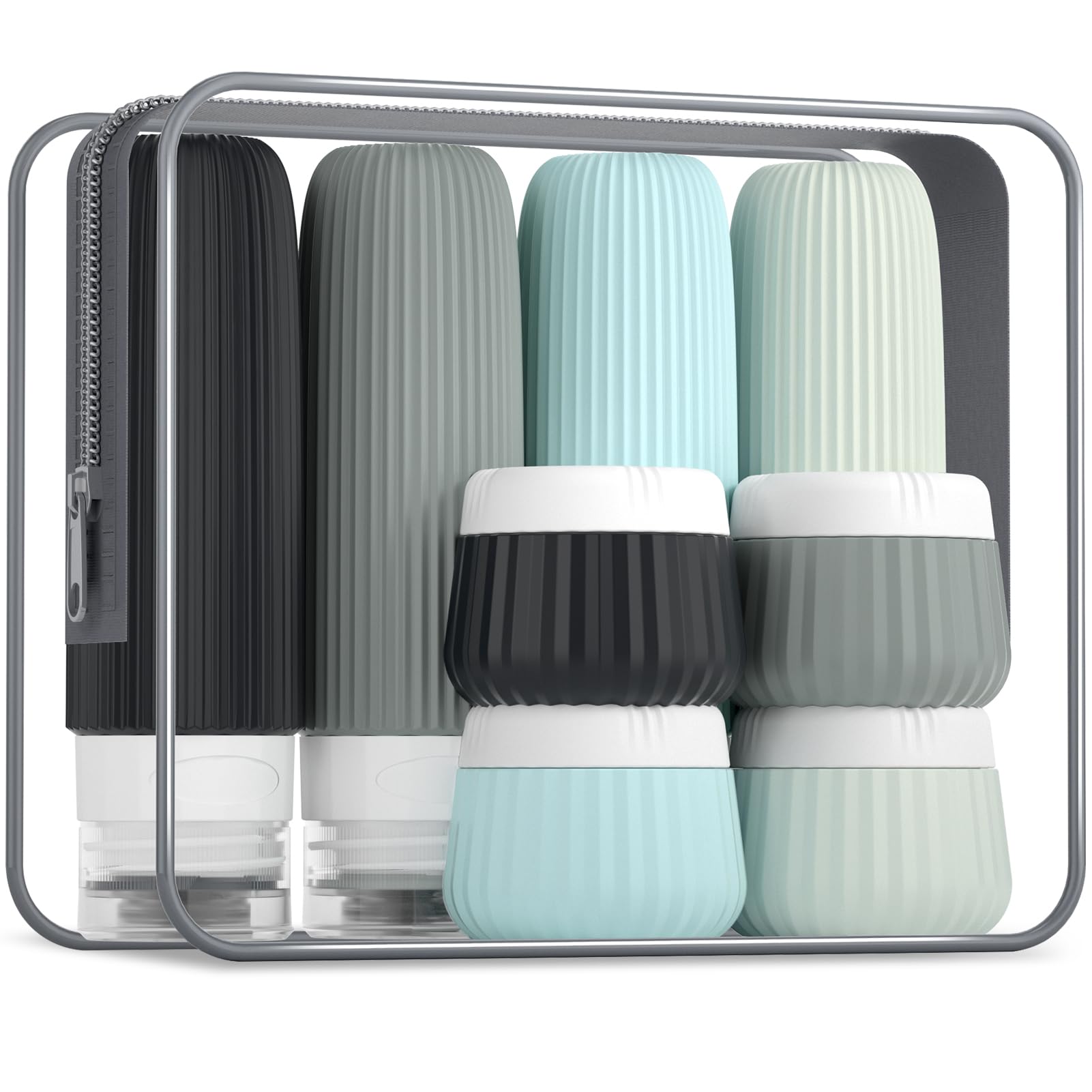 Mrsdry Travel Bottles - 8 Pack, TSA Approved Travel Size Toiletries, Leak Proof Silicone Squeezable
