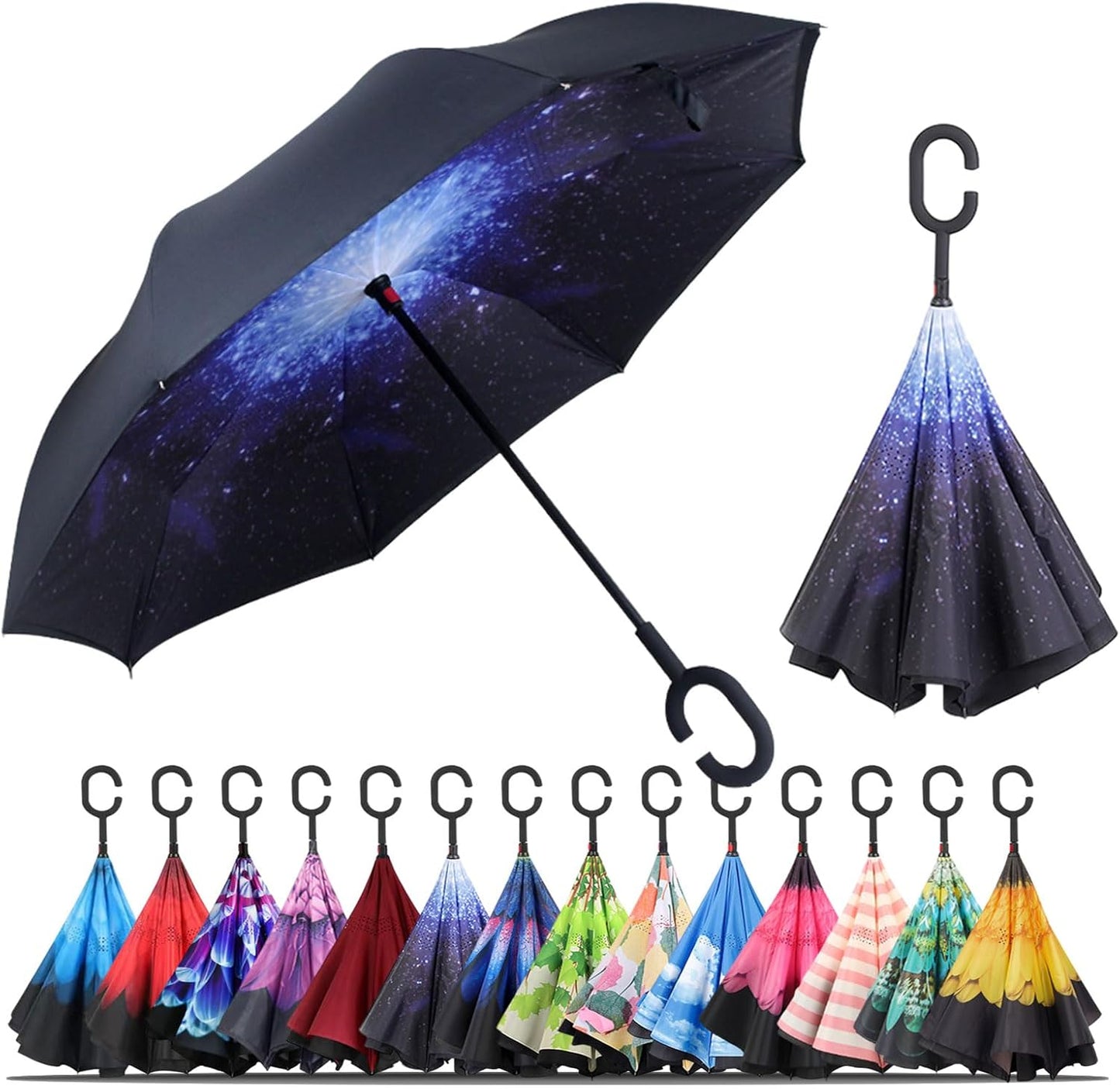 LLanxiry Windproof Inverted Umbrella, Large Reverse Umbrellas for Rain with C-shaped Handle Big Upside Down Inside Out Umbrella for Women & Men