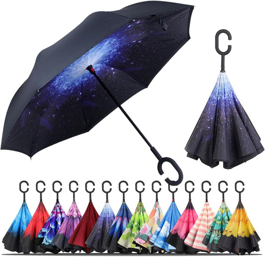 LLanxiry Windproof Inverted Umbrella, Large Reverse Umbrellas for Rain with C-shaped Handle Big Upside Down Inside Out Umbrella for Women & Men