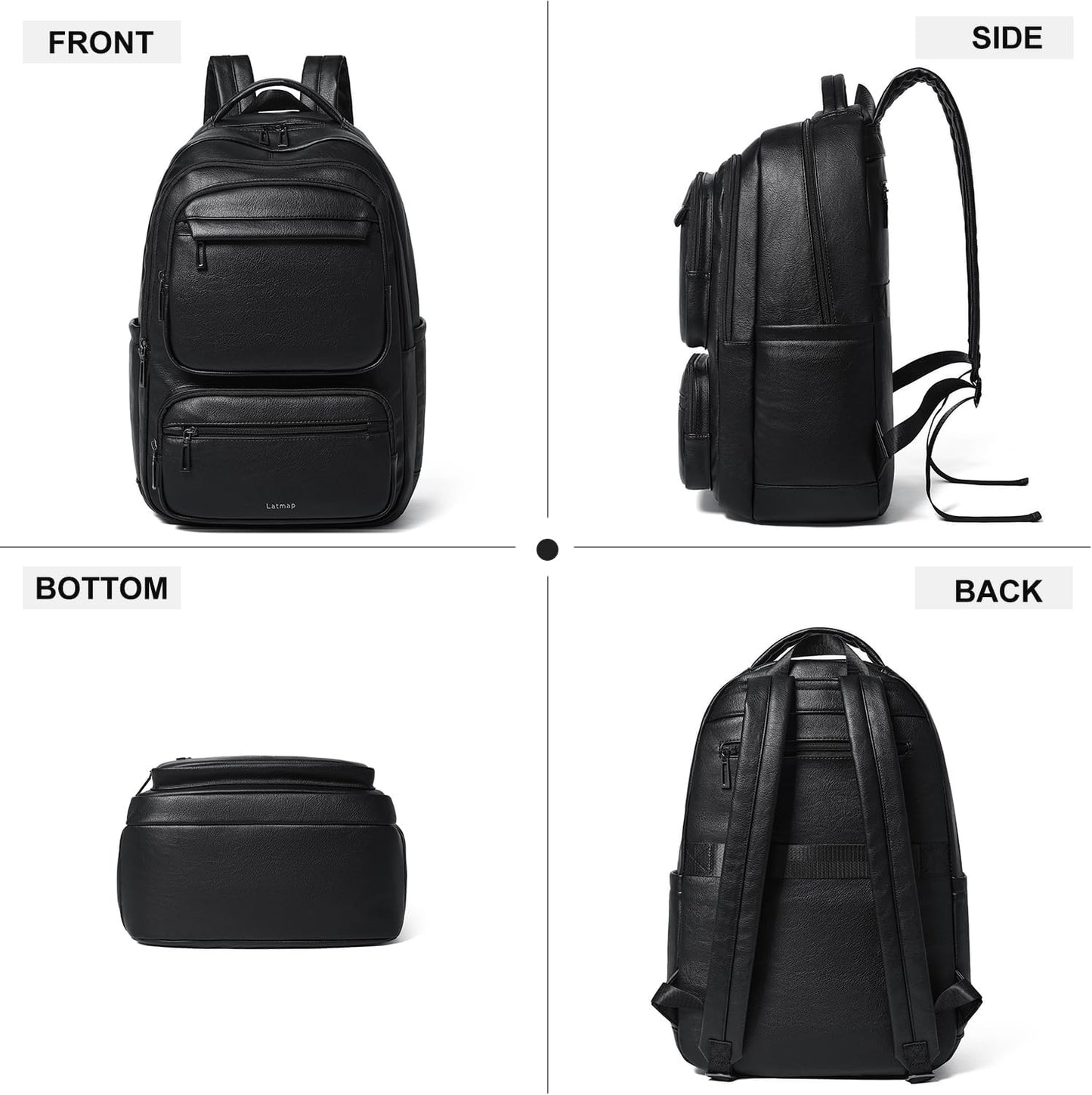 43L Backpack Purse For Women Leather Shoulder Diaper Bookbag Tote 17 16 15.6 Inch Laptop Bag Handbags For Travel Work College Large Black