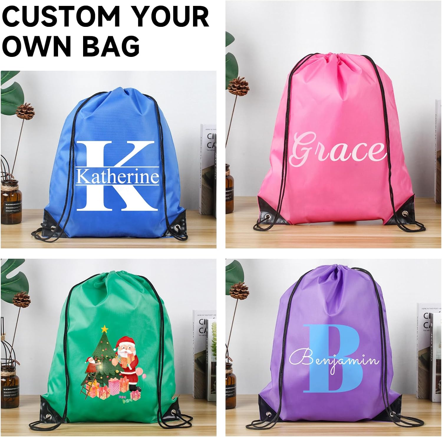 Custom Drawstring Bags With Logo, 1 Pack Personalized Text Drawstring Backpack Bulk Great for