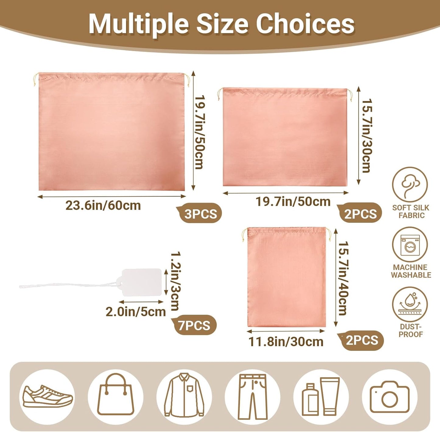 Ewen 7Pcs Dust Bags for Handbags, Silk Cloth Bag with Drawstring, 2Pcs 19.6x15.7in Bag for Purse