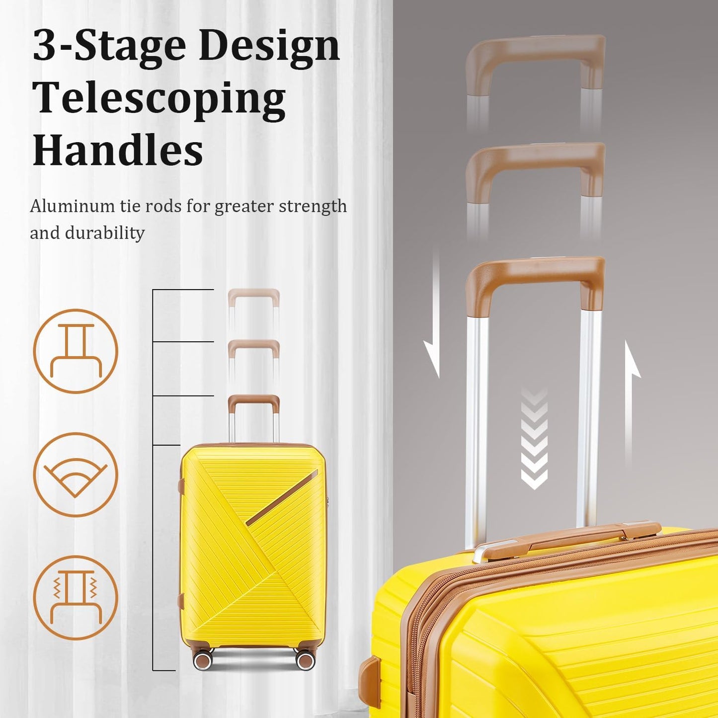 4-Piece Expandable Hardshell Luggage Set with TSA Lock (14/20/24/28) - Lightweight PP Suitcases, 360° Silent Spinner Wheels and Durable 100LB Handle for Air Travel (D# Yellow)