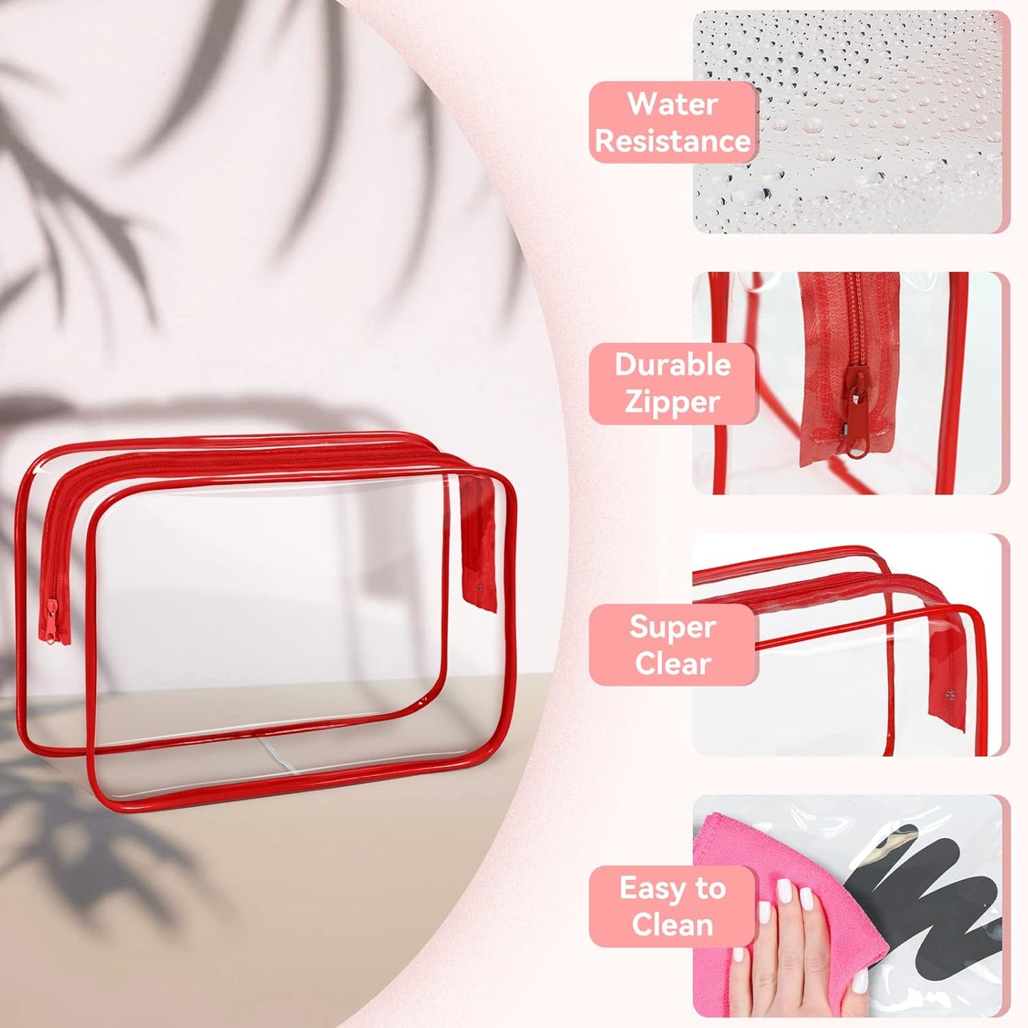 TISRATOK 12 PCS Clear Makeup Bag for Women with Zipper, TSA Approved Toiletry Pouch, Cosmetic Bag