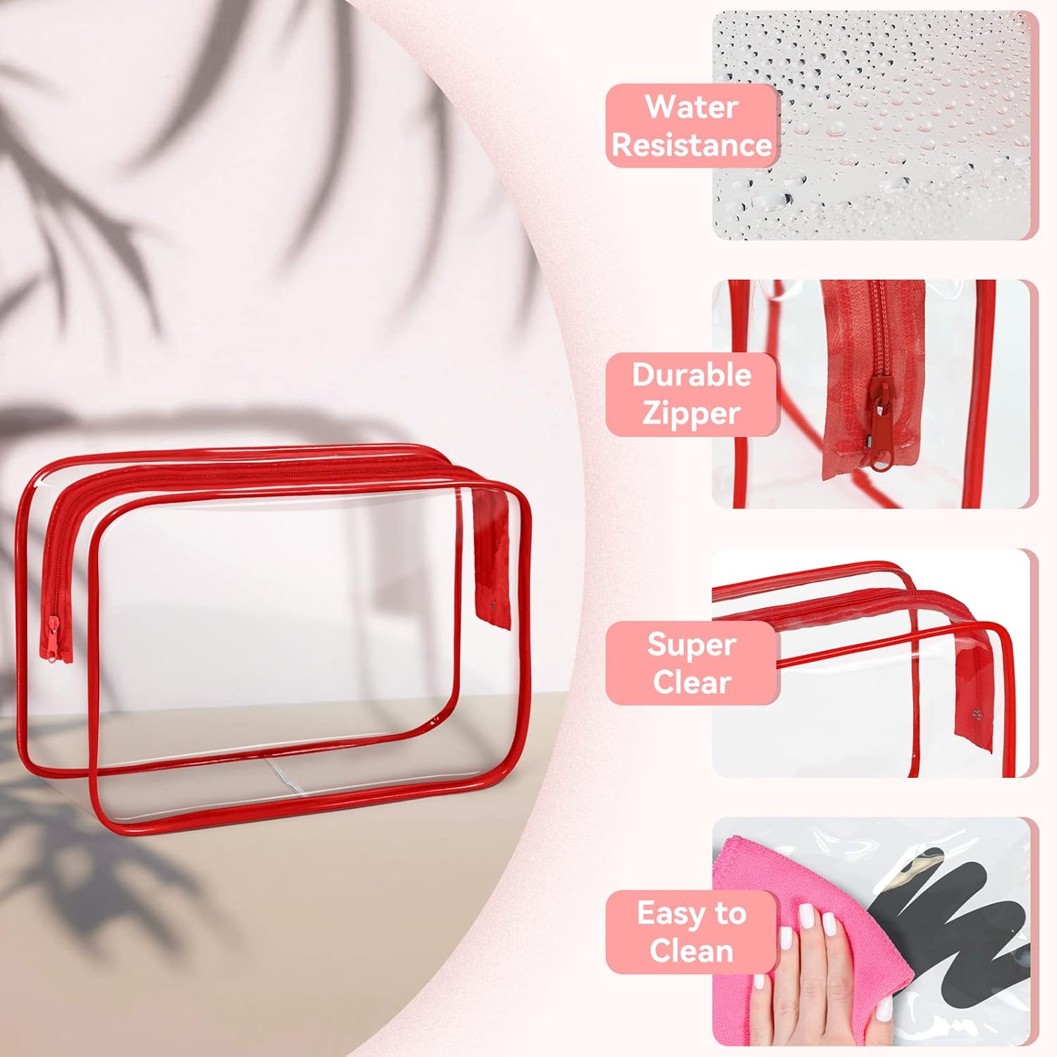 TISRATOK 12 PCS Clear Makeup Bag for Women with Zipper, TSA Approved Toiletry Pouch, Cosmetic Bag
