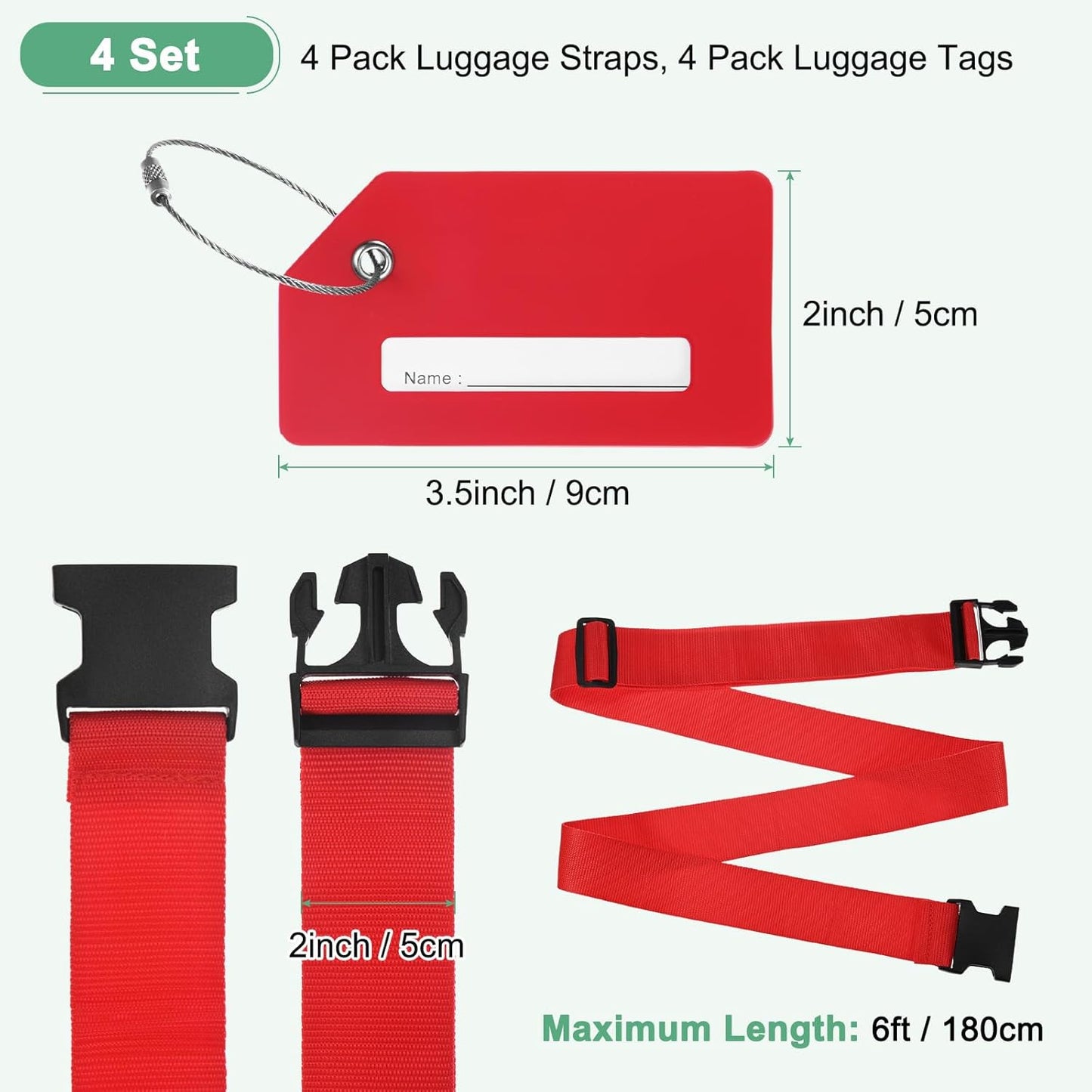 4-Sets Luggage Straps TSA Approved, Travel Straps for Luggage Suitcase Tags Set, Adjustable